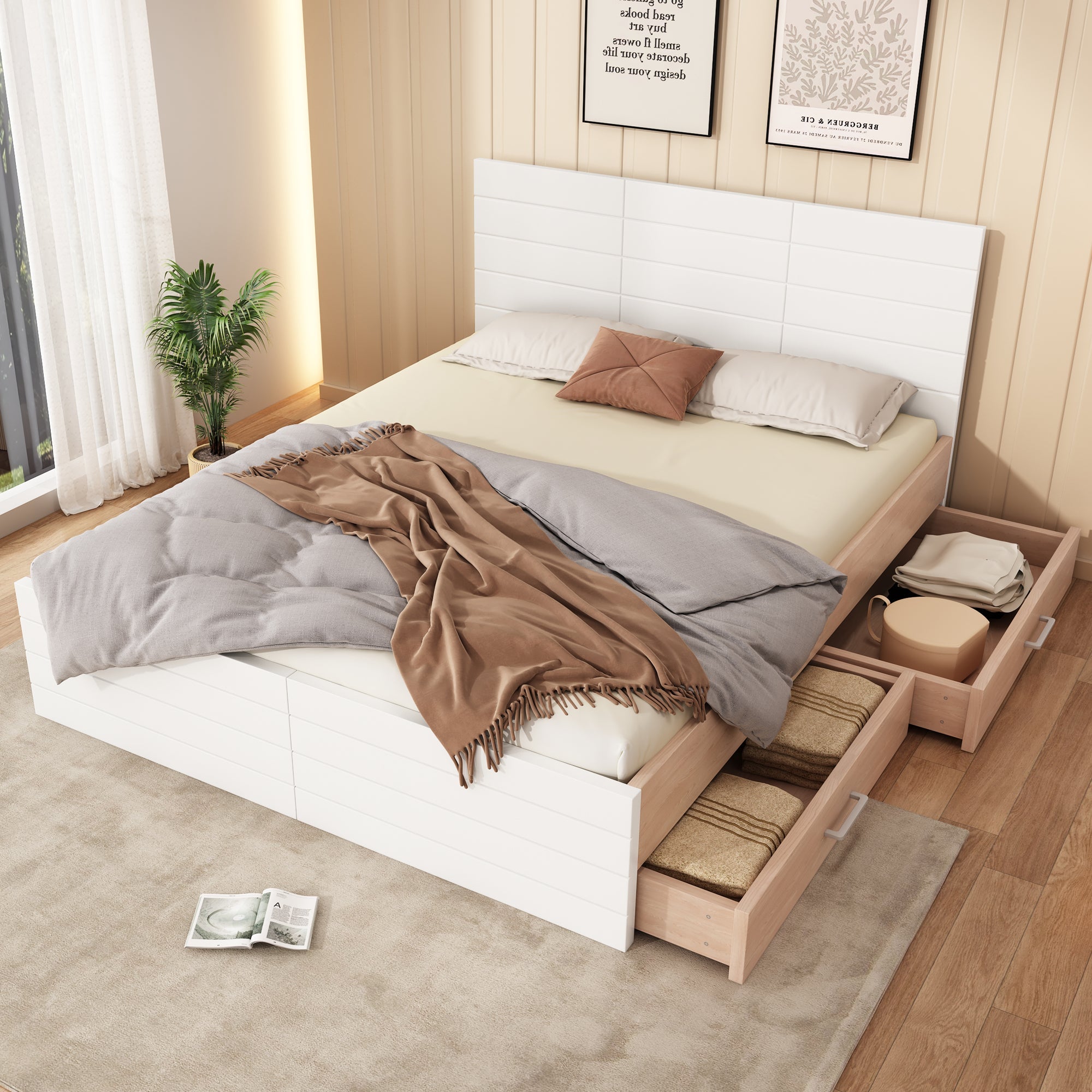 Logidon tweepersoonsbed 160x200 cm wit eiken met lattenbodem en 2 lades