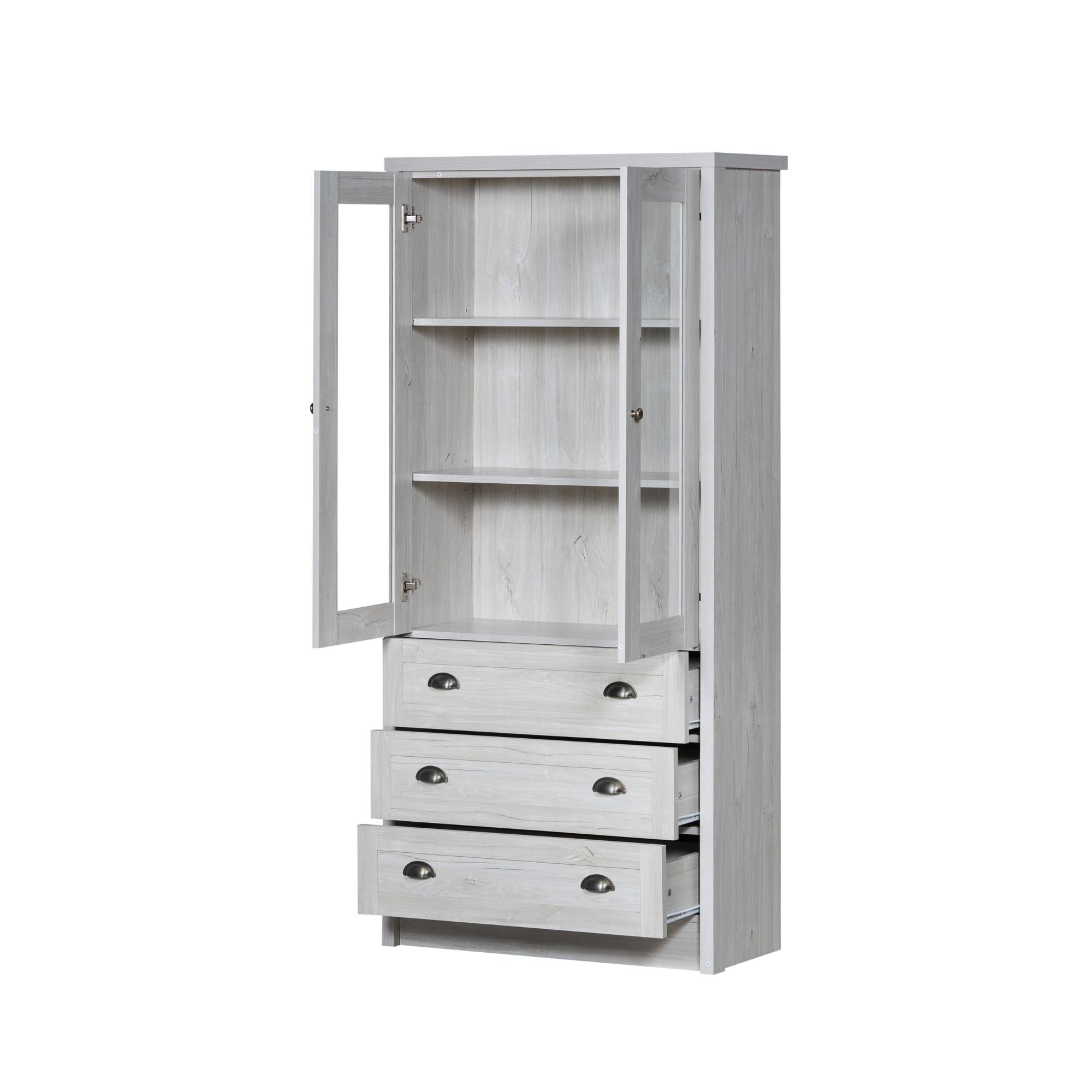 Logidon Modern highboard 80x34x171 cm wood look glass doors copper handles