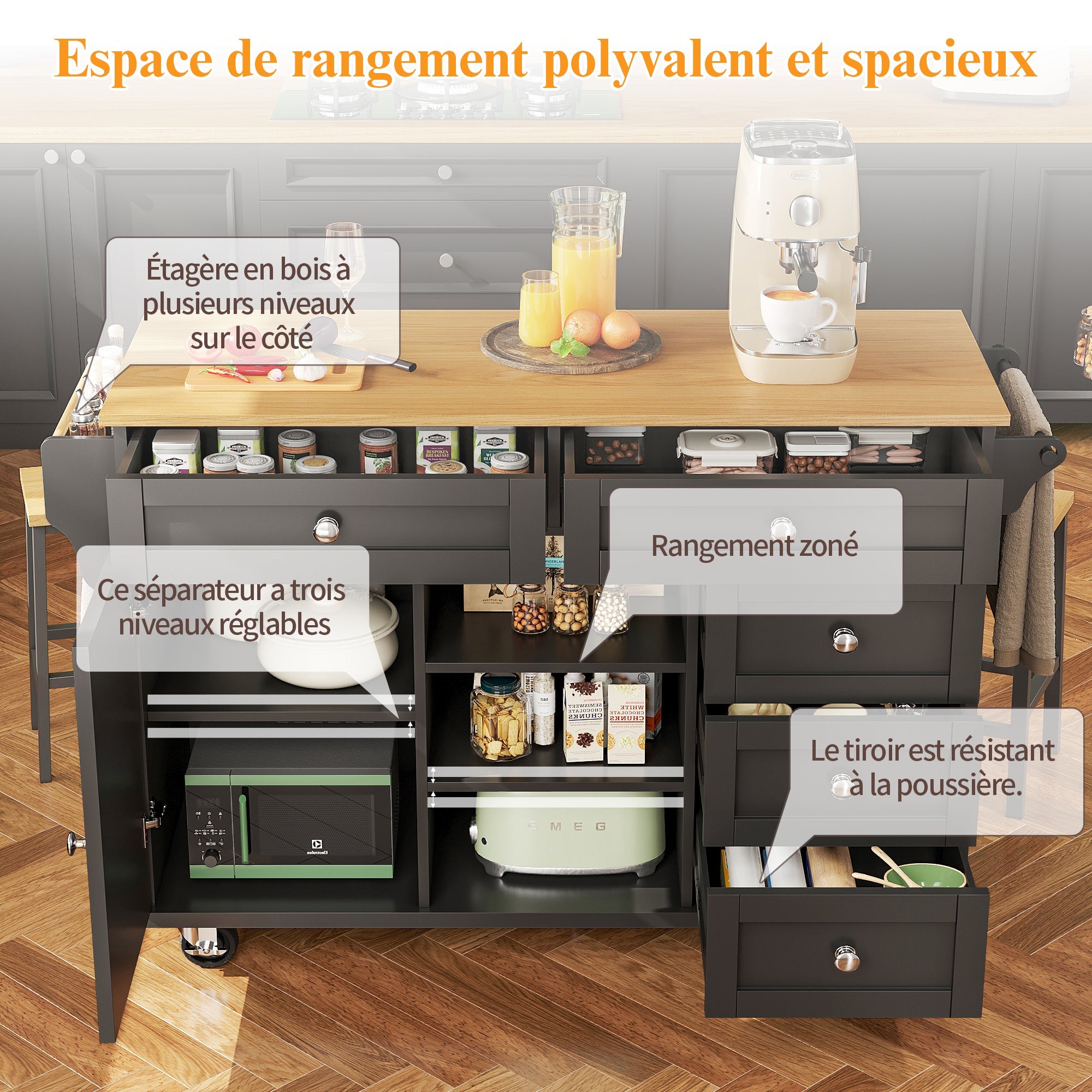 Logidon Restauratiewagen Zwart 134x46x92 cm Mobiel DualUse Design