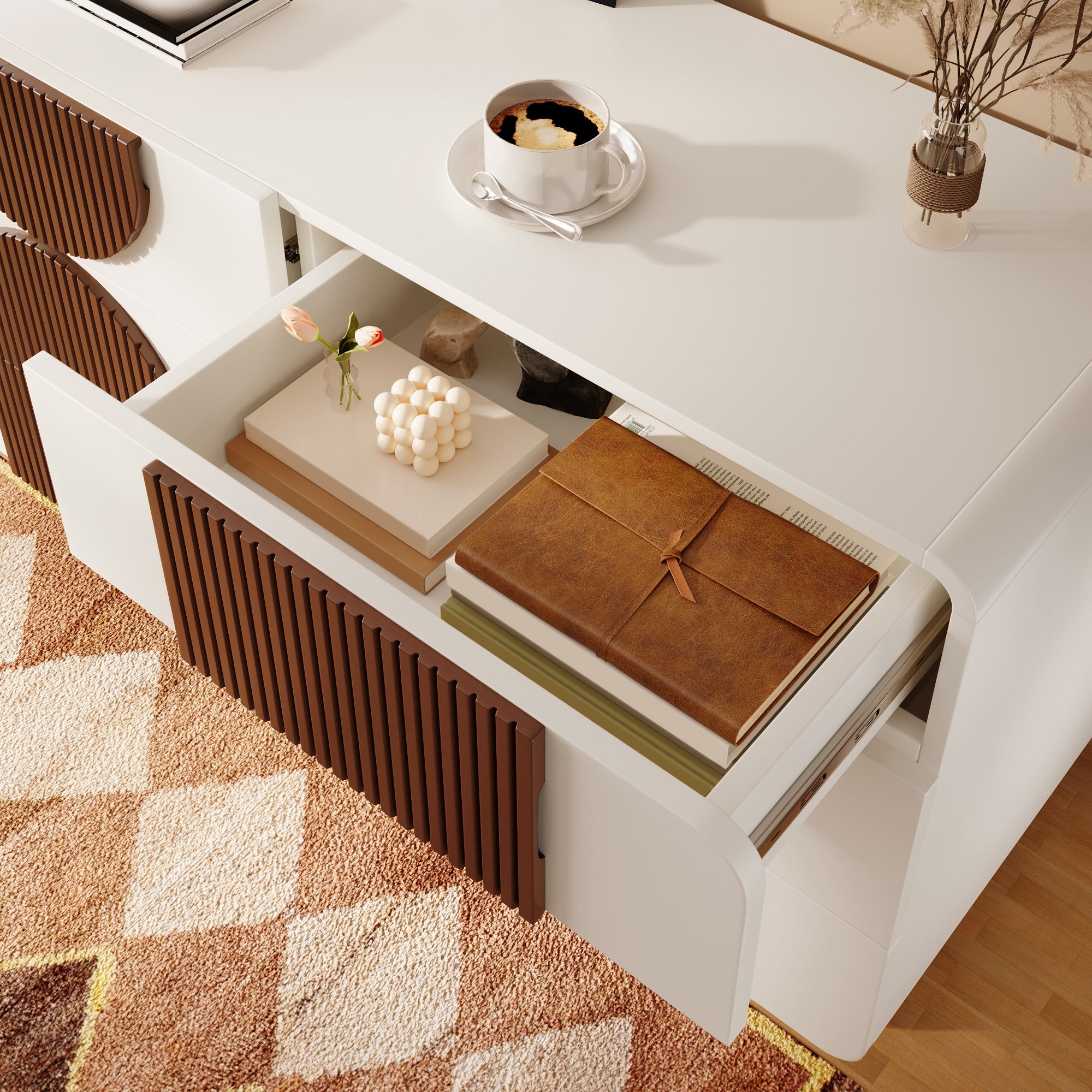 Logidon ladekast 6 lades wit bruin houten latten 121x71x41 cm