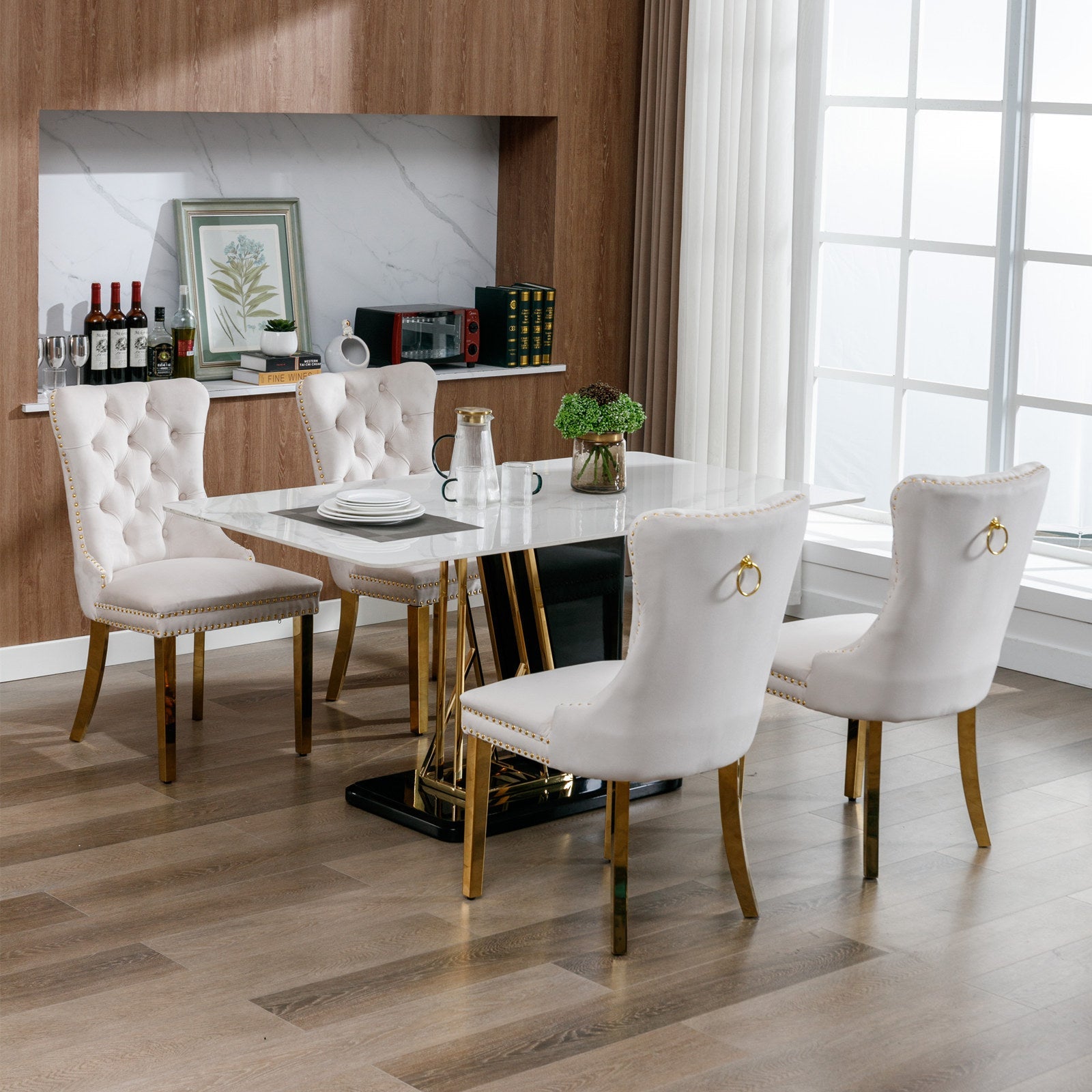 Logidon Nikki Collection Velor Chair Beige Golden Legs Set 2