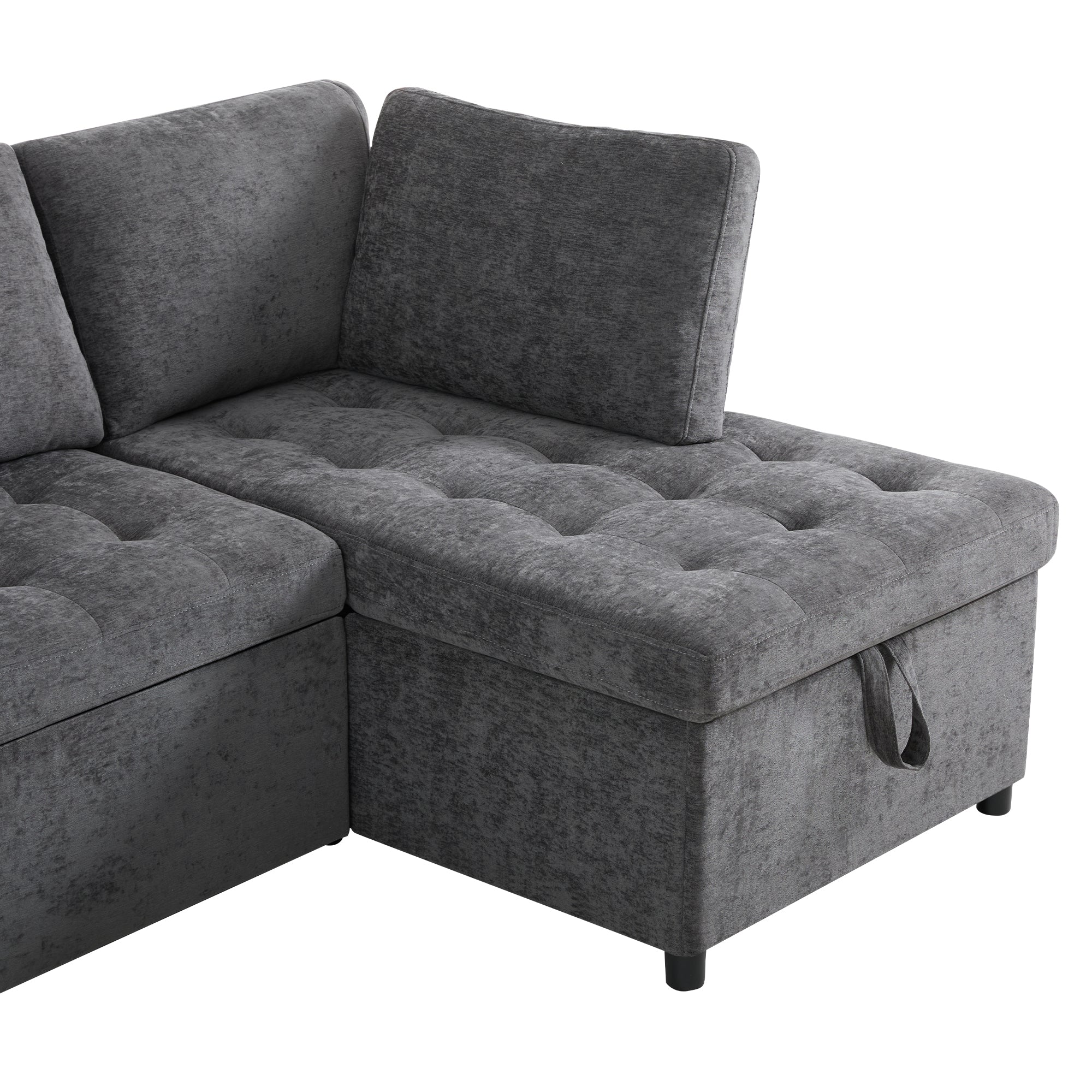 Logidon L-vorm slaapbank grijs fluweel chenille 209x130 cm opbergruimte