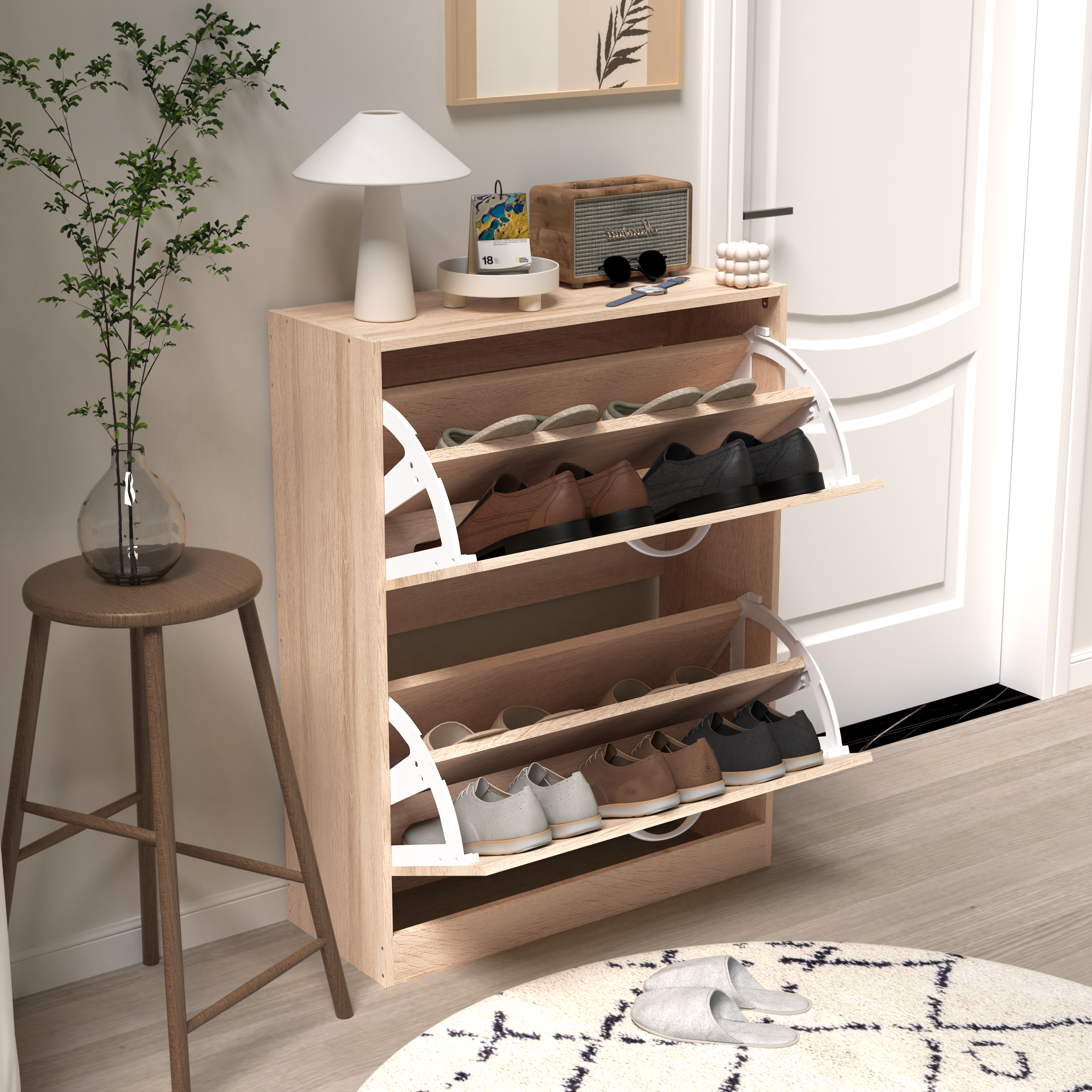 Logidon shoe cabinet oak white with 2 folding doors 62x24x80 cm