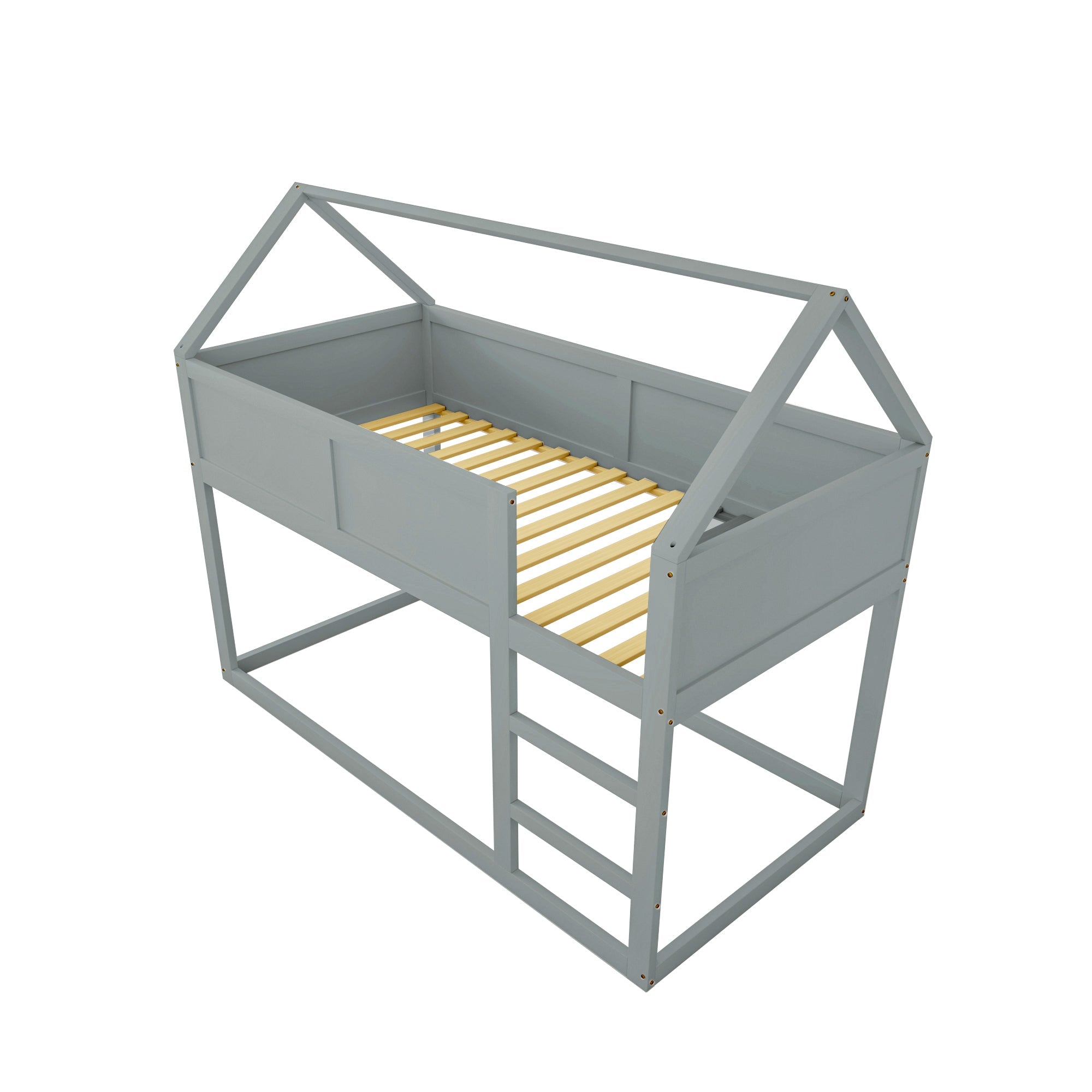 Logidon laag kinderbed 90x200 grijs met trap massief hout