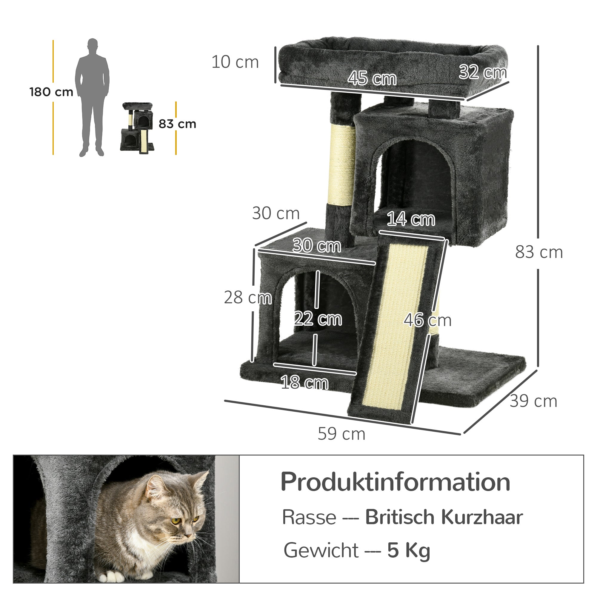 Logidon Sisal Krabpaal tot 30 kg met Sisalzuil Pluche Donkergrijs