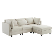 Logidon hoekbank beige stof moderne driezitsbank met voetenbank