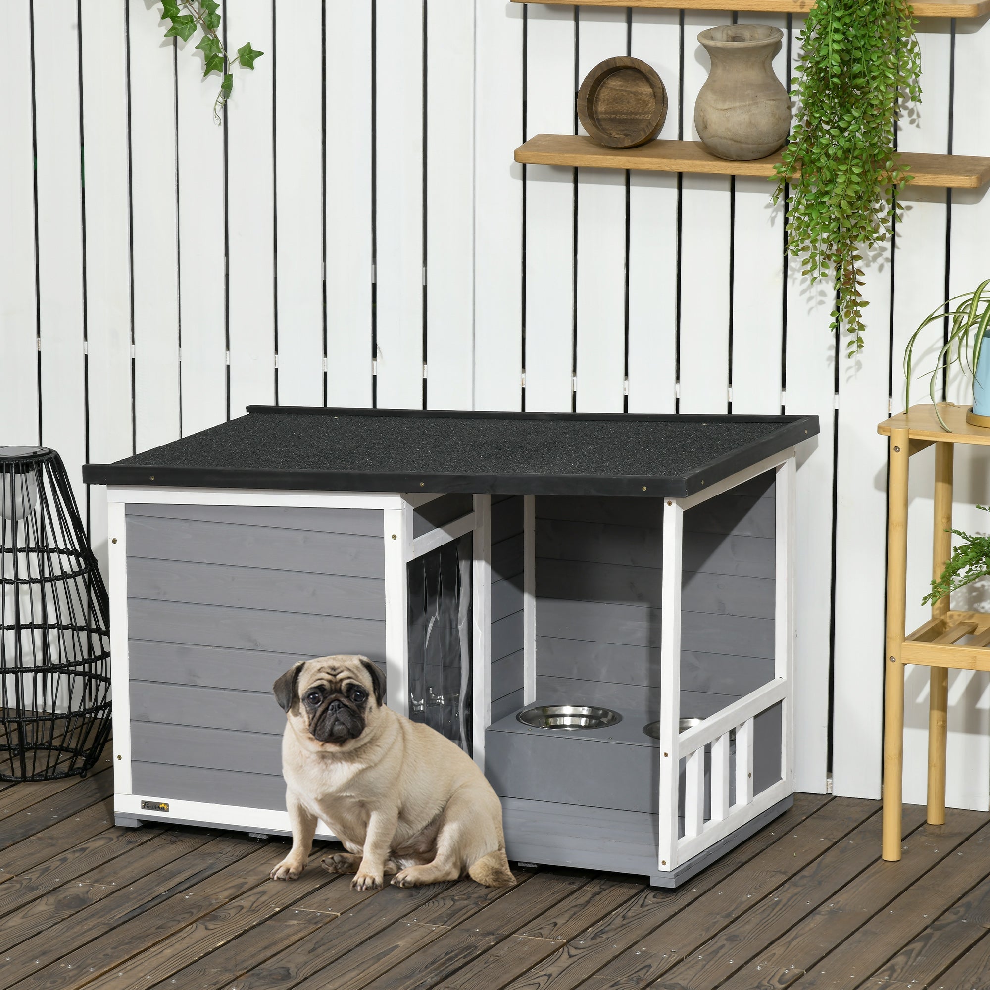 Logidon Hondenkennel met terras van hout Zwart 103x62x60-66 cm