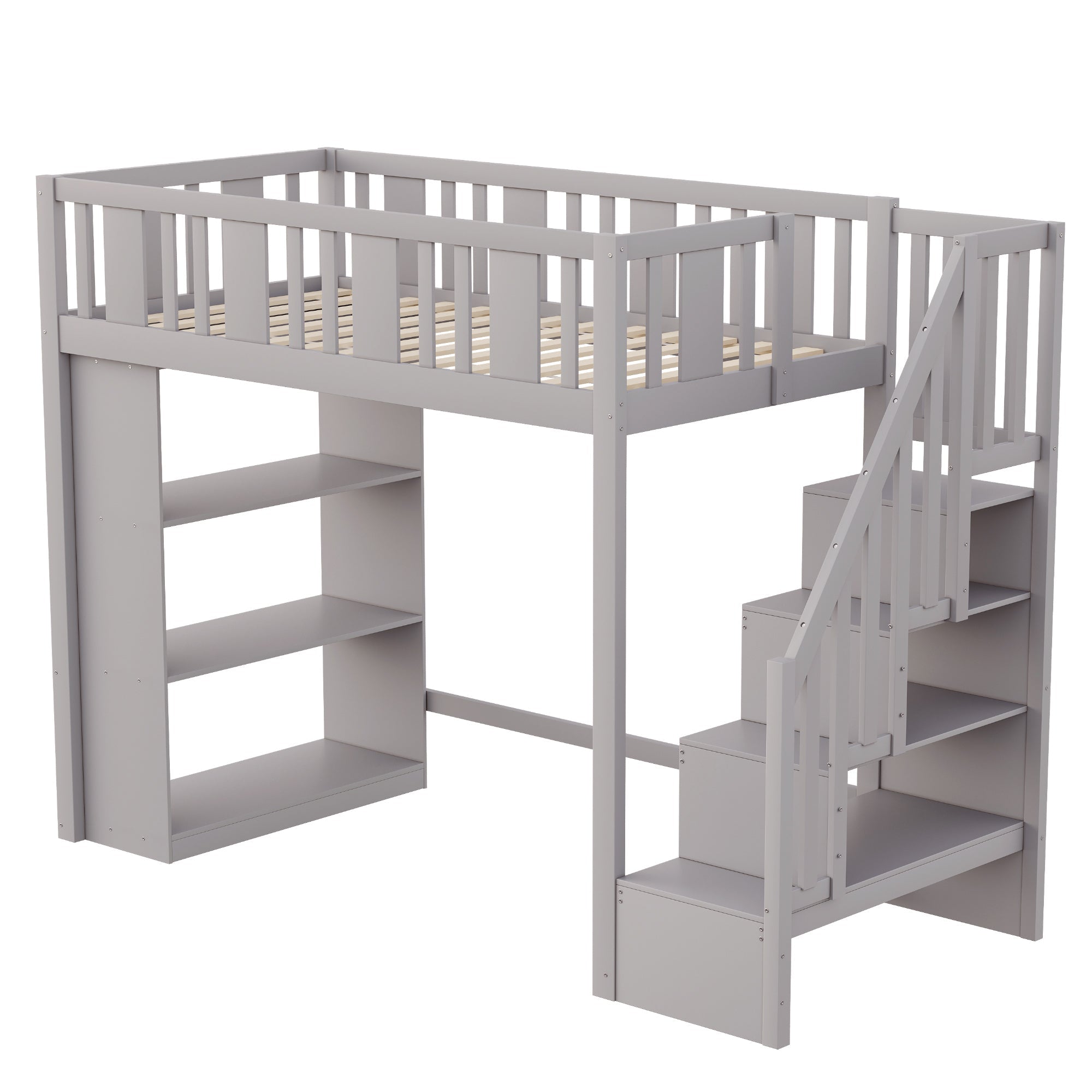 Logidon hoogslaper 90x200 cm grijs met opbergtrap