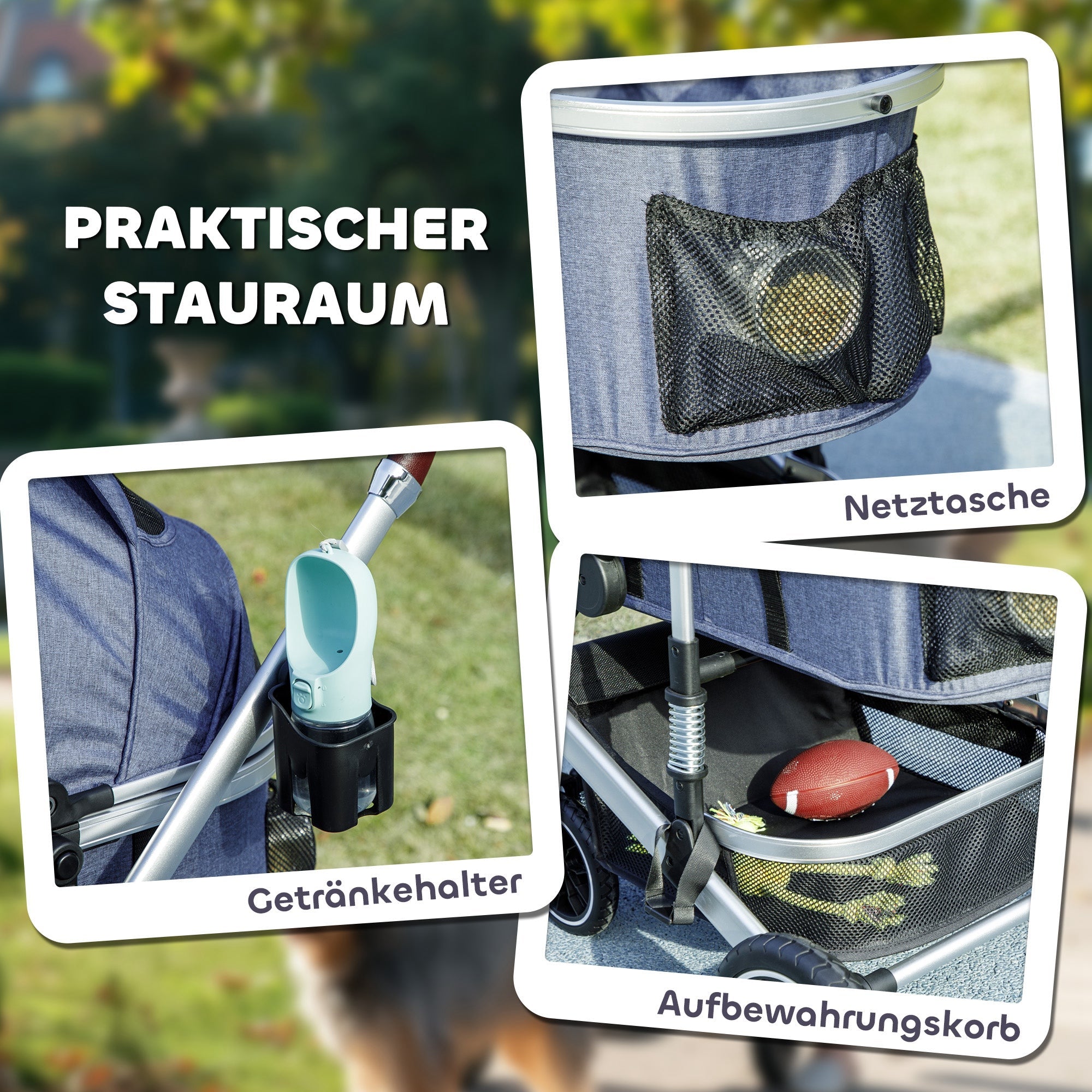 Logidon 3 in 1 hondenbuggy donkerblauw opvouwbaar tot 10 kg