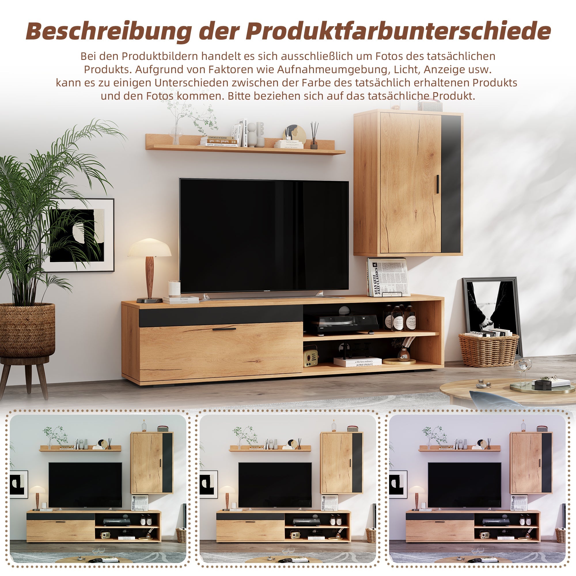 Logidon TV wandmeubelset 140 cm driedelig hout zwart