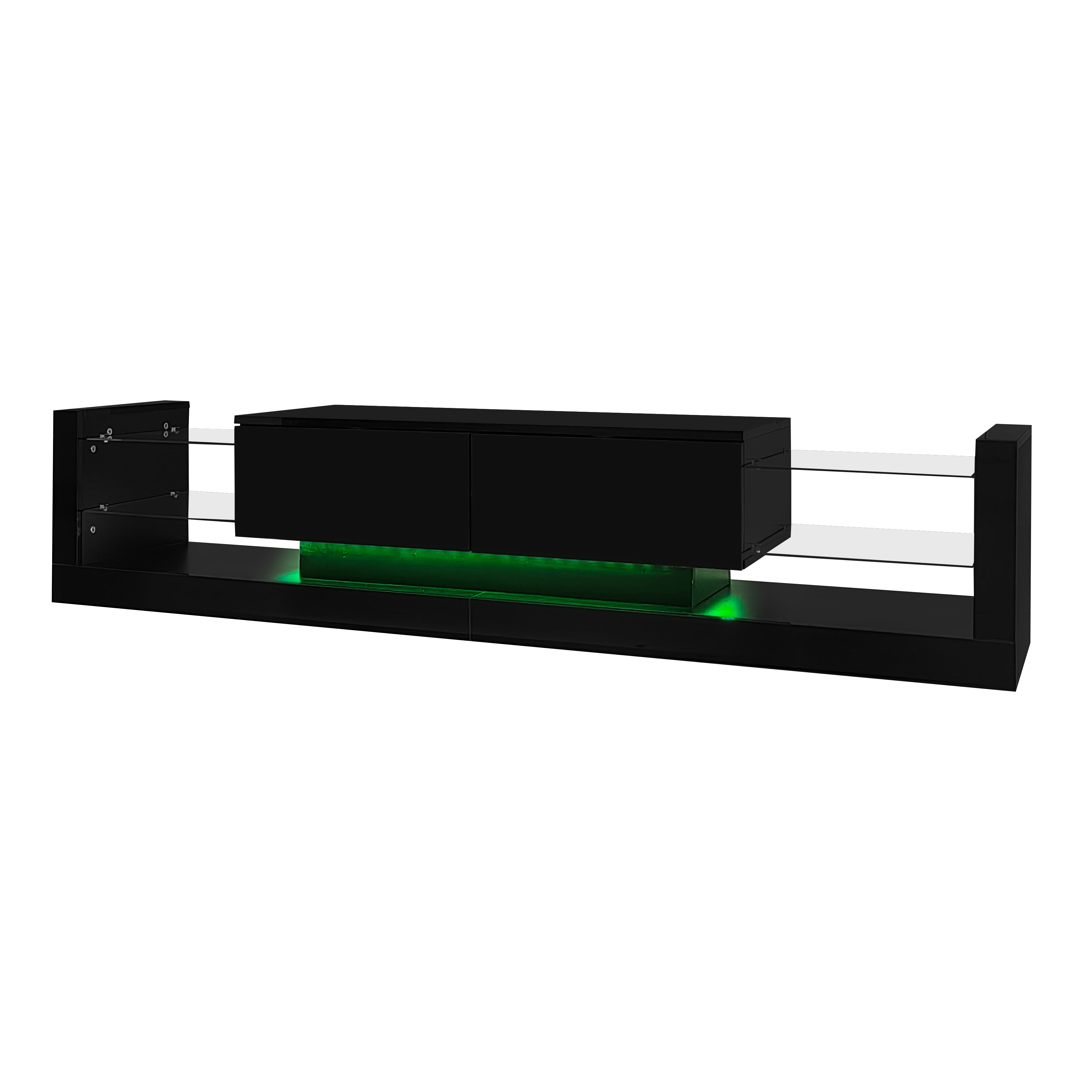 Logidon TV wall cabinet set black high gloss with LED lighting 181cm