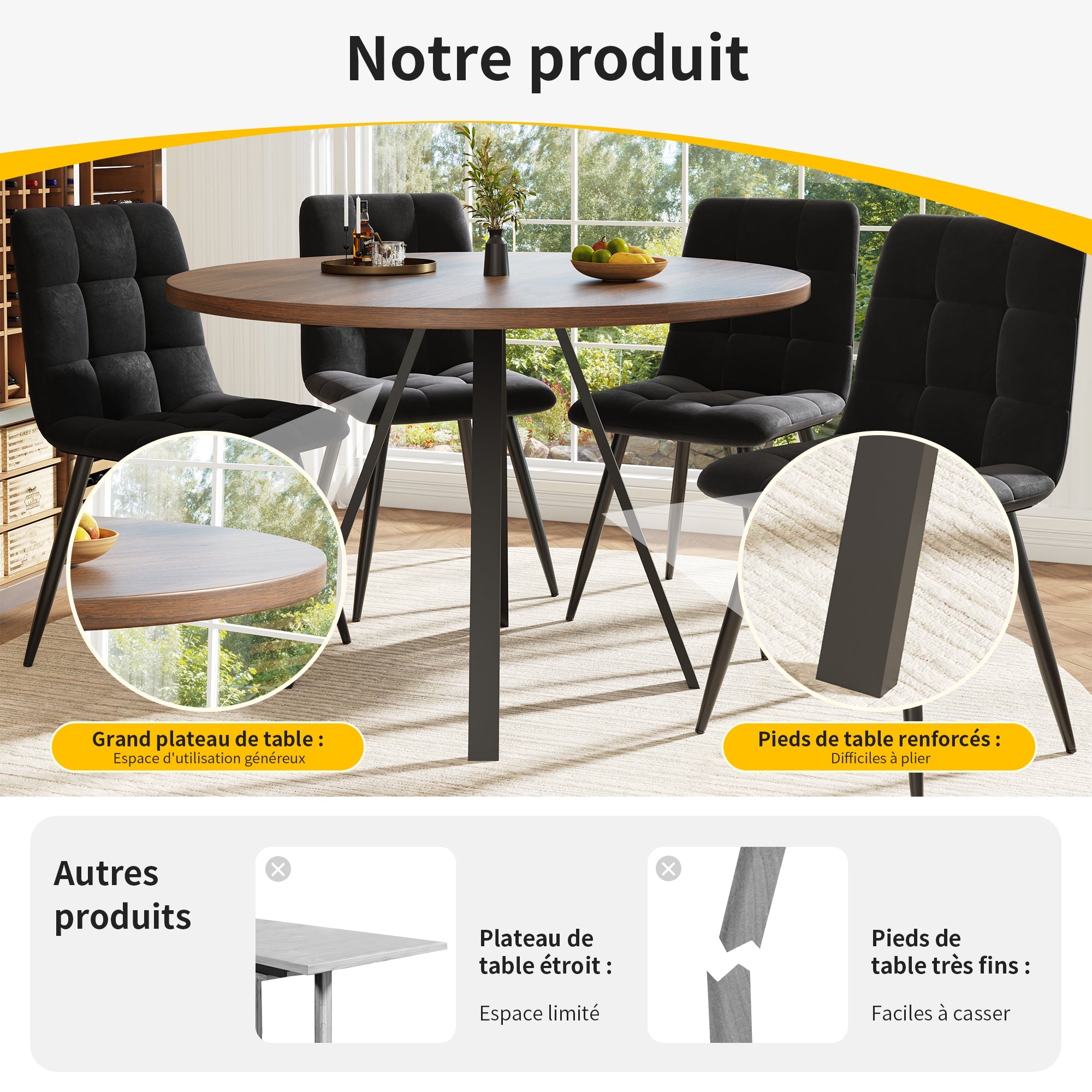 Logidon Ronde Eettafel Diameter 80 cm Walnoot Zwarte Poten