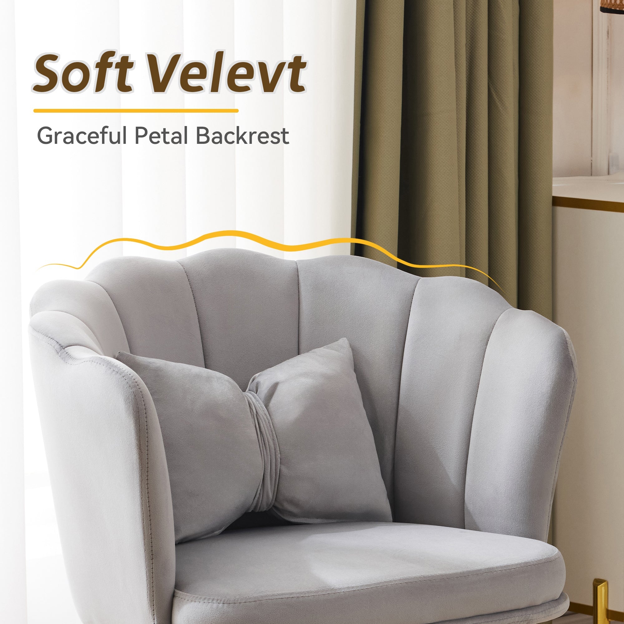 Logidon Set of 2 Modern Velvet Chairs with Flower Backs Gray Gold Legs