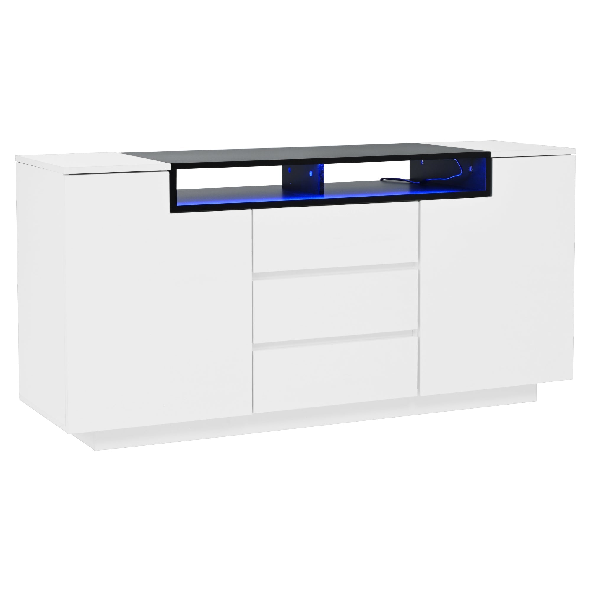Logidon wit hoogglans dressoir 140 cm met LED, 2 deuren, 3 lades