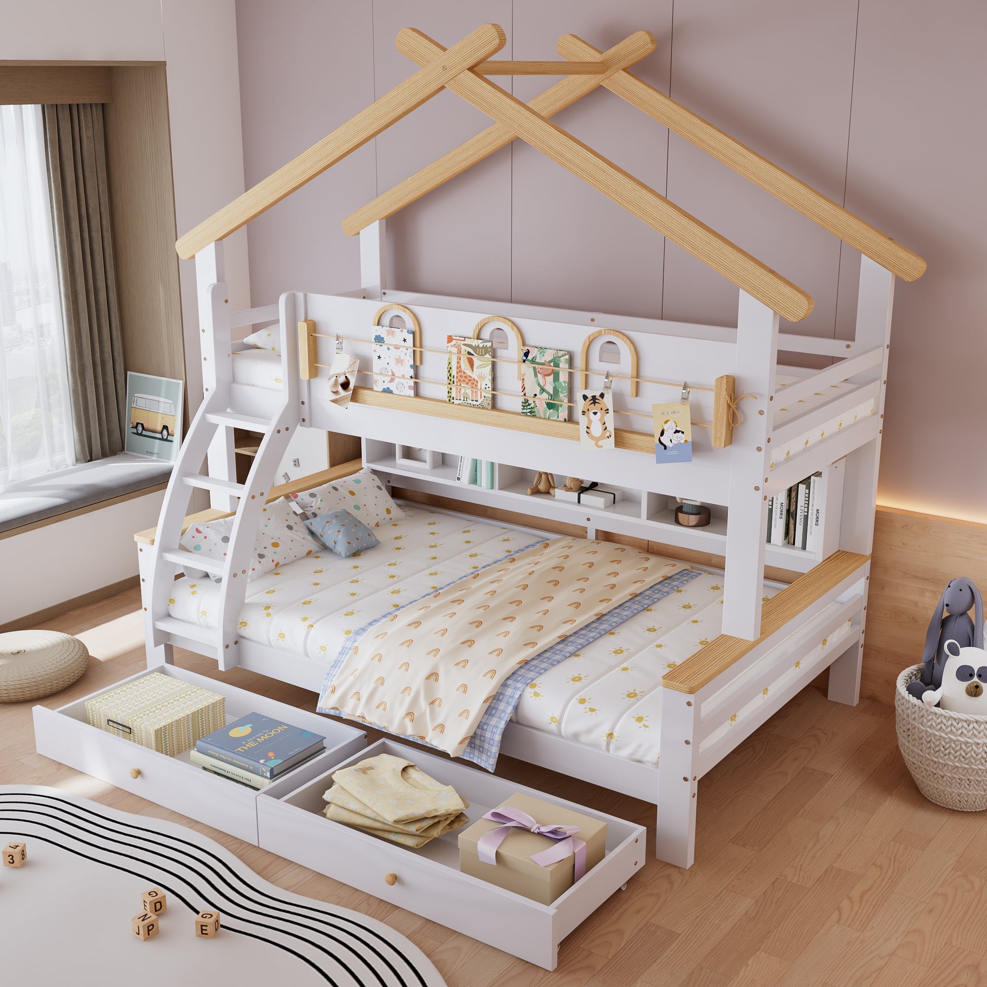 Logidon stapelbed wit naturel 90x200cm en 120x200cm twee lades