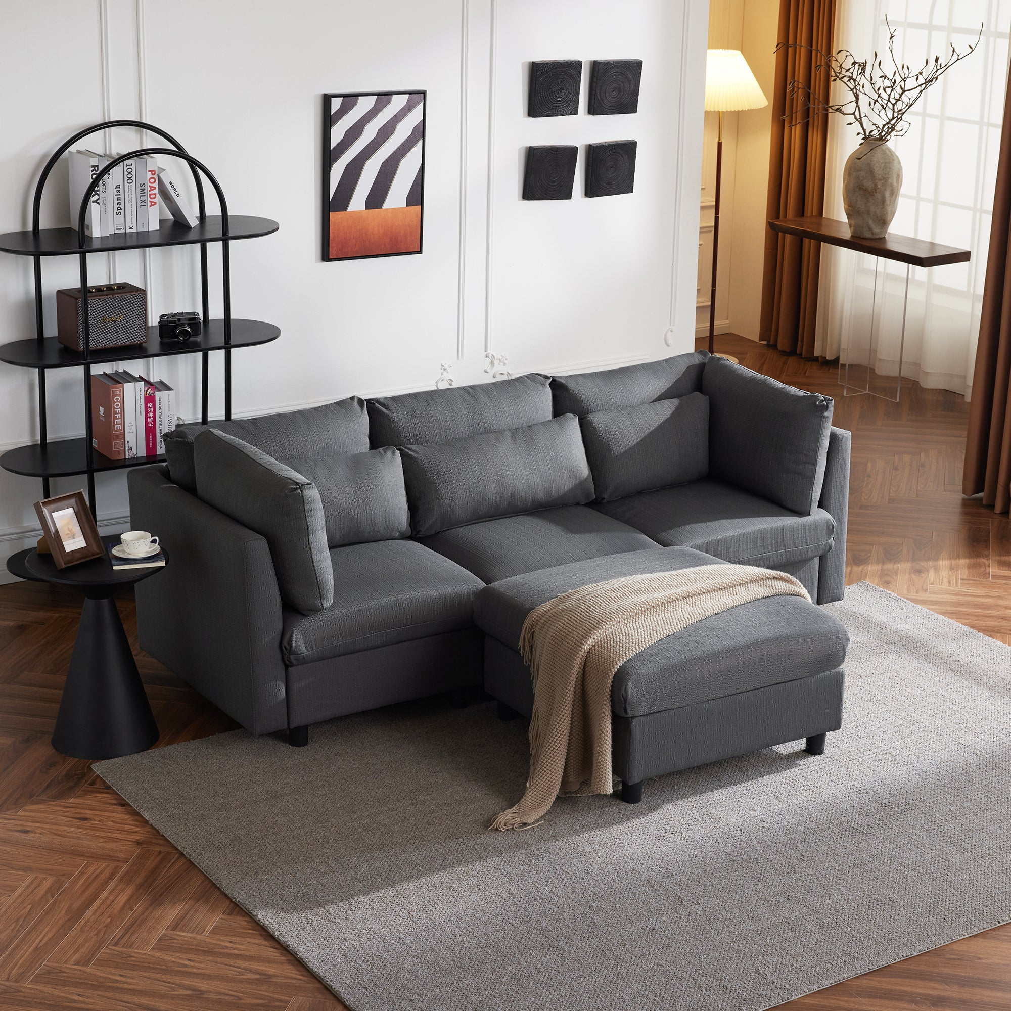 Logidon Modern Design Bank Hoekbank met Voetenbank Grijs 220 cm