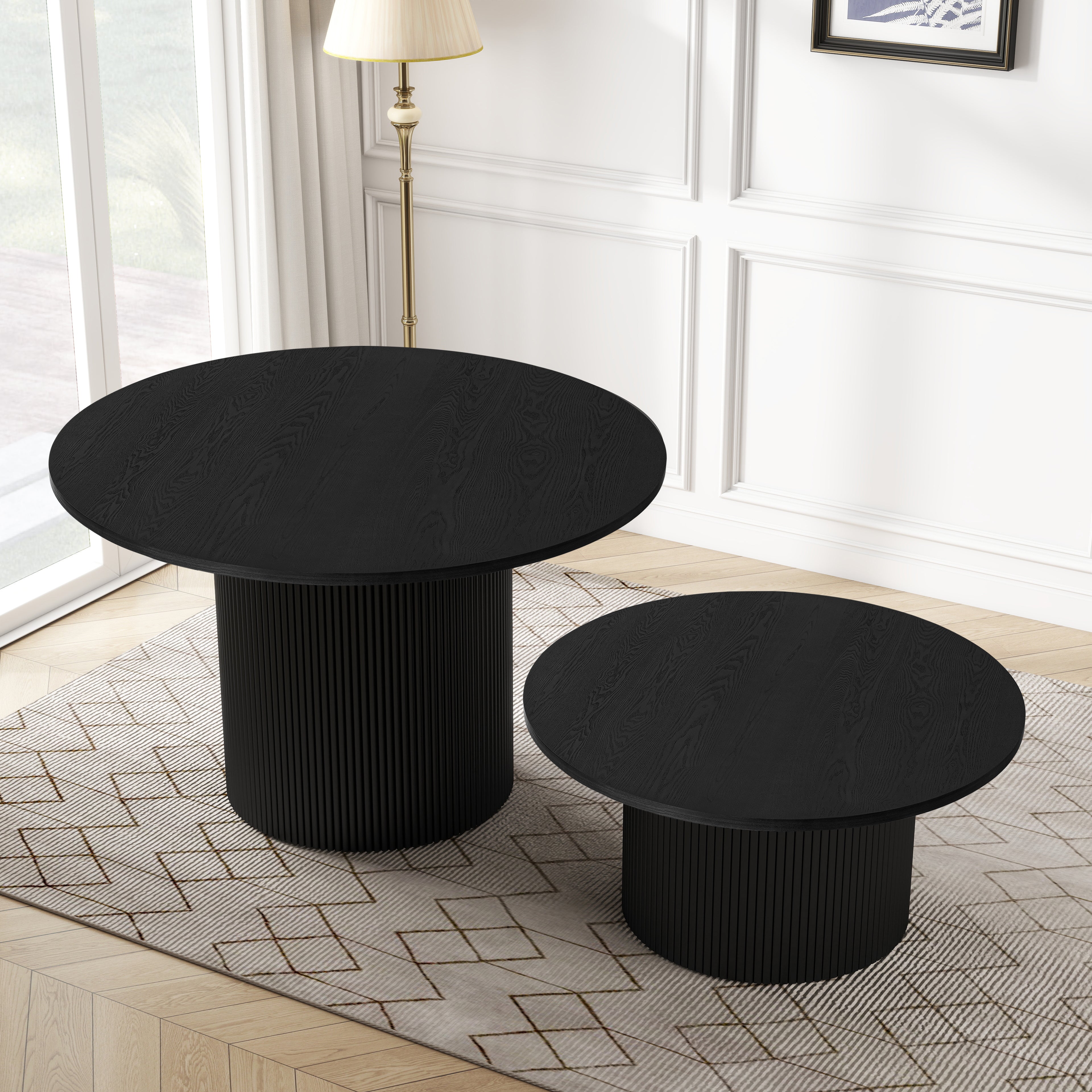Logidon Ronde massief houten salontafel Zwart 90x90 cm Eiken MDF