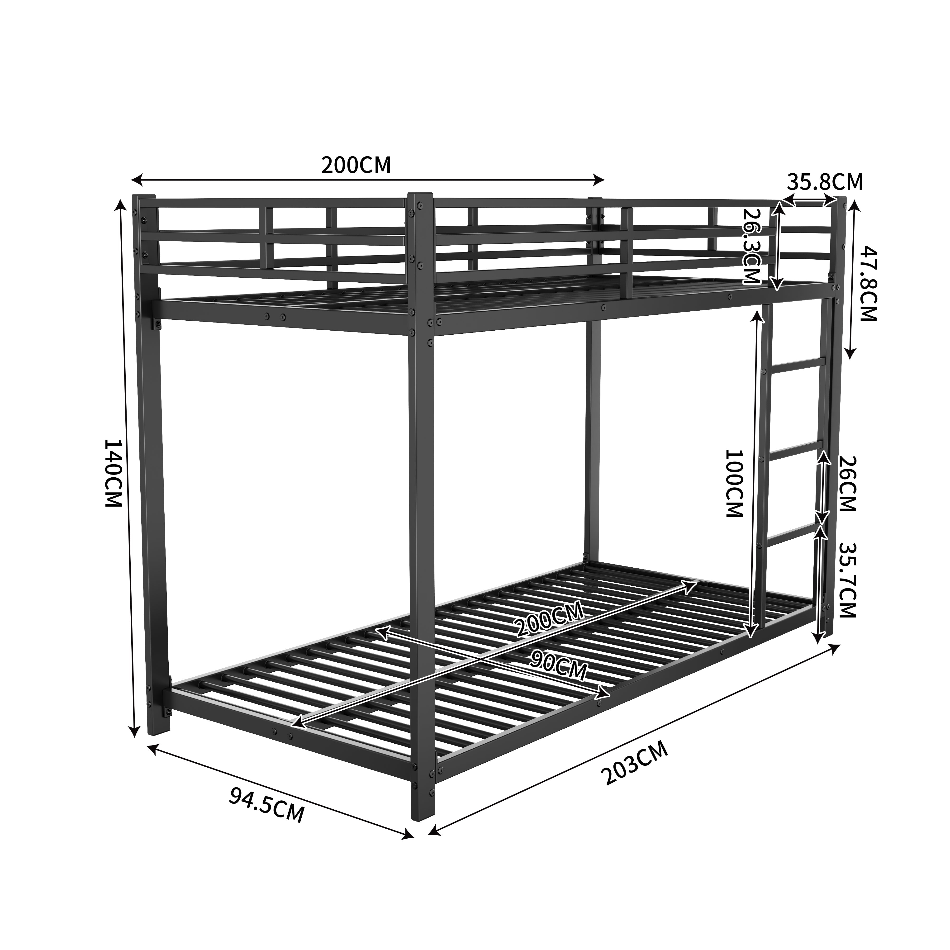 Logidon stapelbed metaal 90x200 zwart klassieke vorm kinderbed