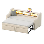 Logidon Upholstered Bed Extendable Sofa Bed 90/180 X 190 Beige Storage Compartment