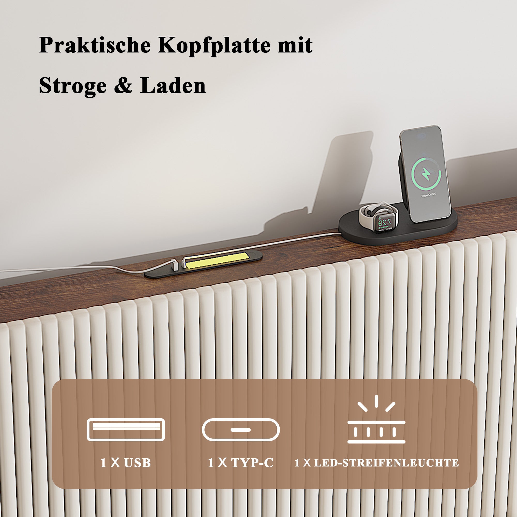 Logidon bedframe 140x200 beige fluwelen platformbed met vleugelhoofdeinde