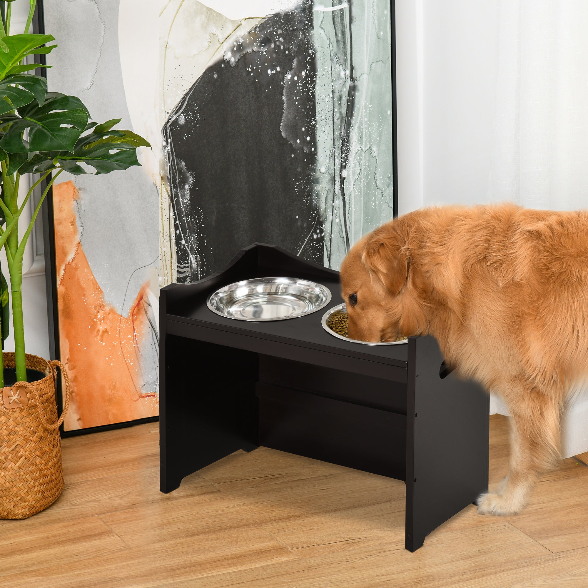 Logidon In hoogte verstelbare voerbak voor honden MDF donkerbruin 54x31,5x47cm