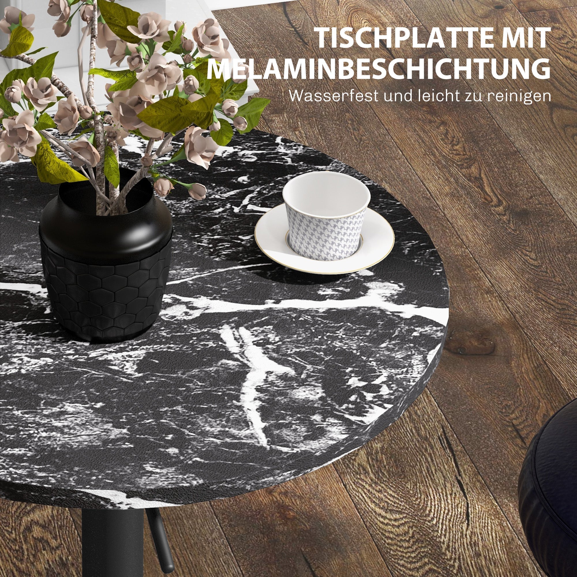 Logidon Ronde Bartafel Marmerlook Zwart Verstelbaar 60 cm 68-93,5 cm