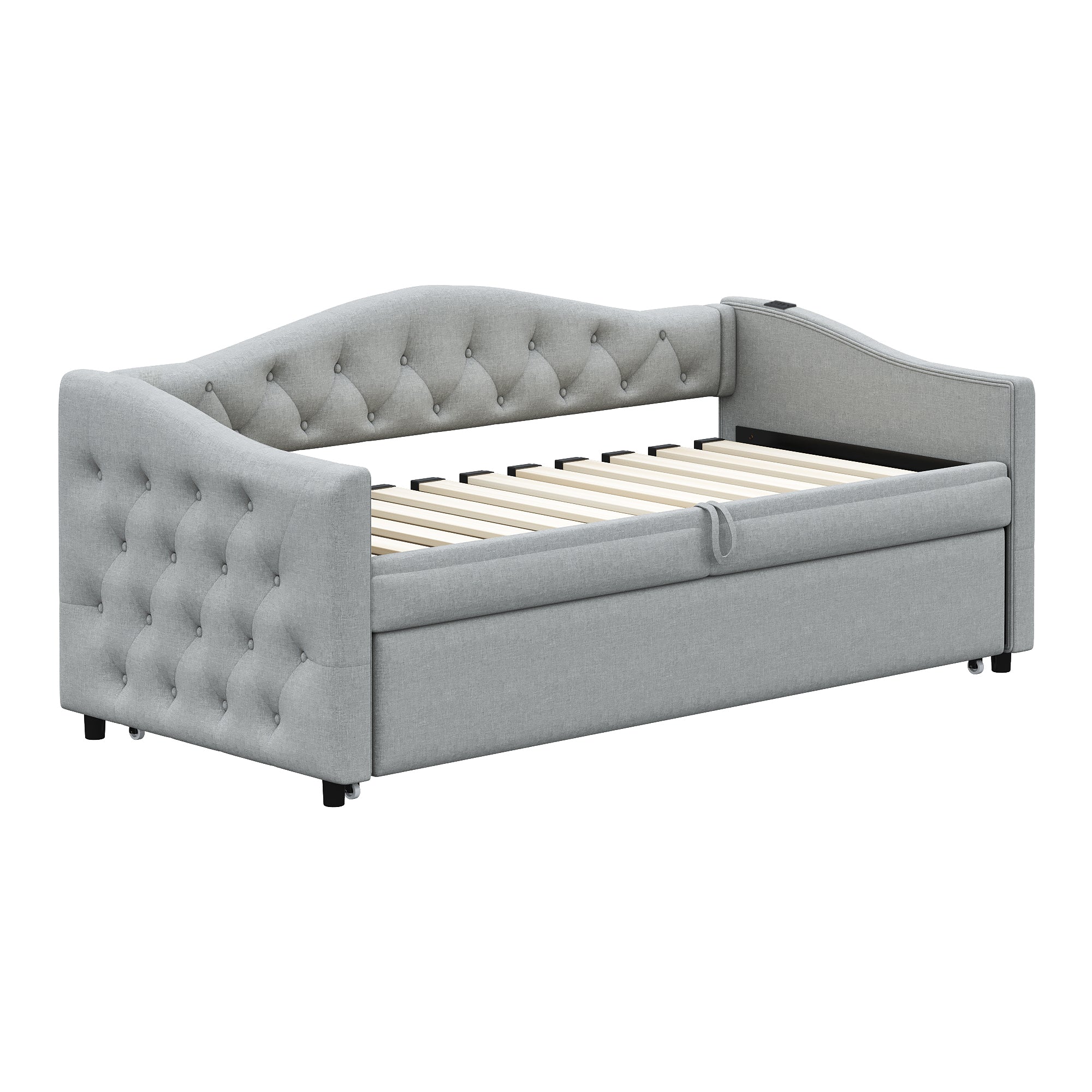 Logidon Upholstered Bed Extendable Sofa Bed 90x200 Gray Linen Fabric USB