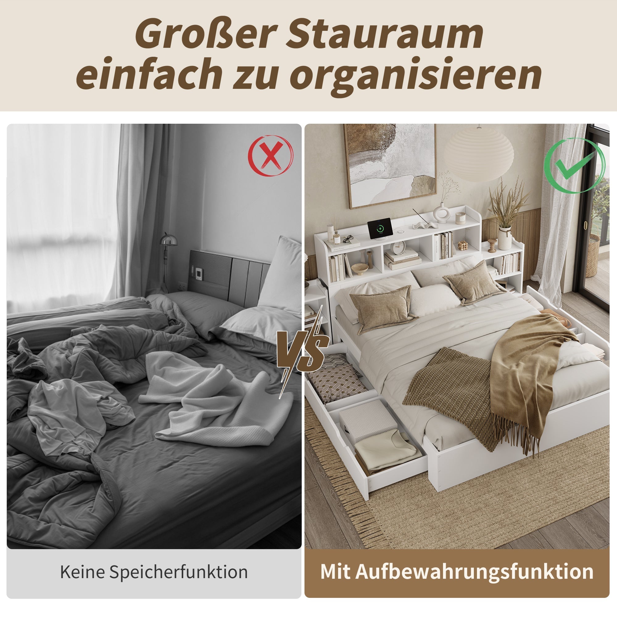 Logidon tweepersoonsbed 140x200 wit met lattenbodem uitschuifbare nachtkastjes