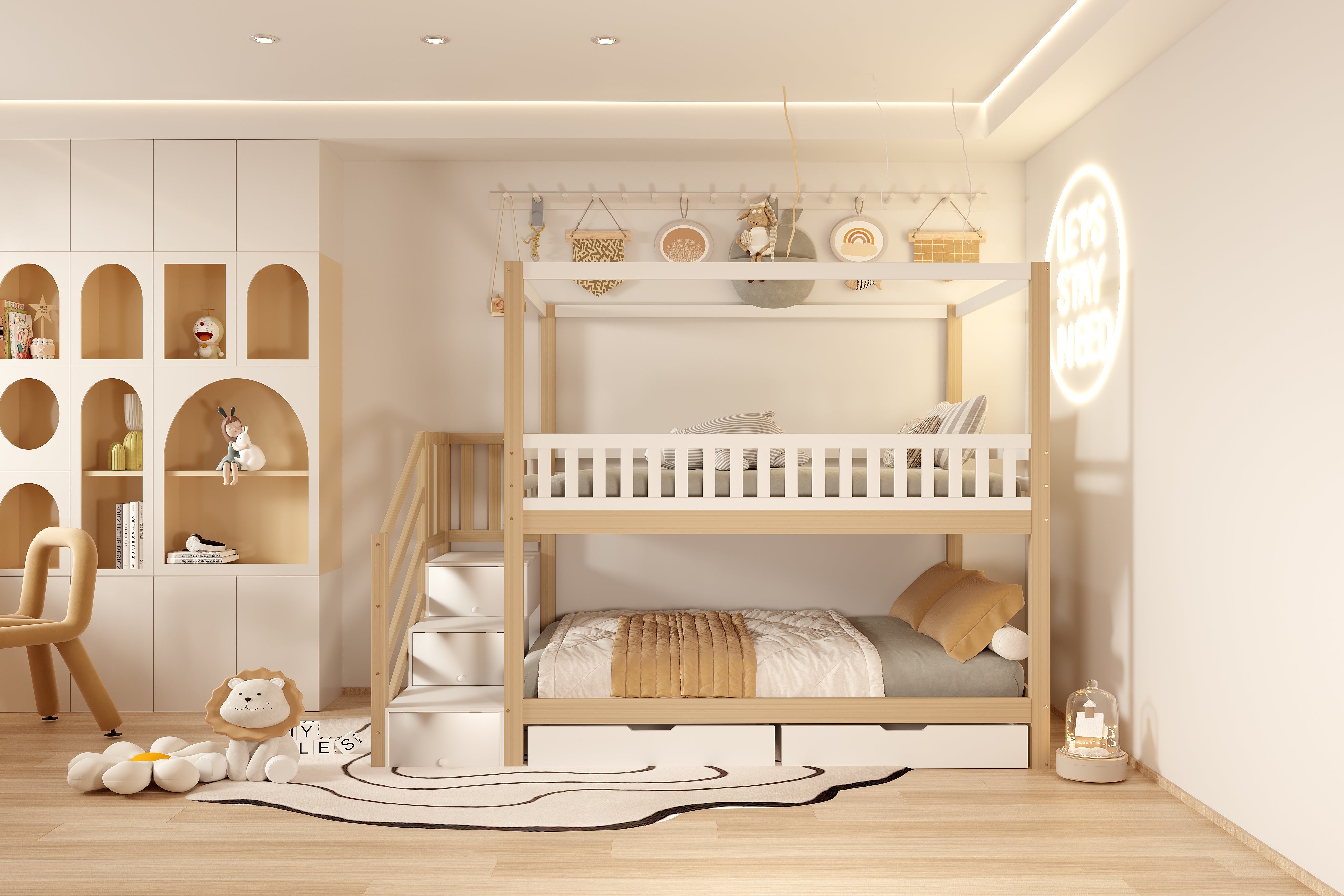 Logidon stapelbed 90x200 cm massief houten huisvorm met veiligheidsladder