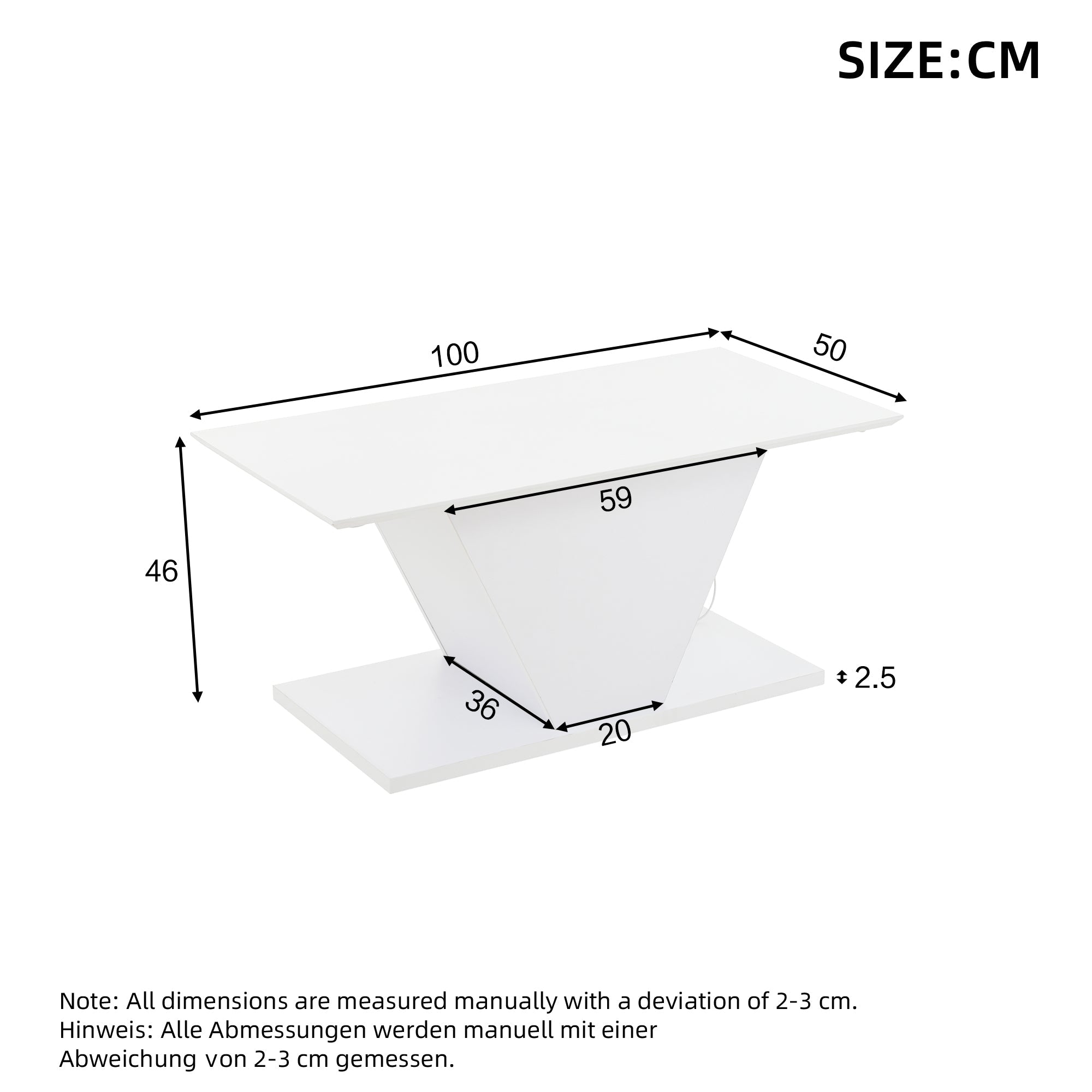Logidon V-vorm salontafel wit hoogglans LED verlichting 100x50x46 cm