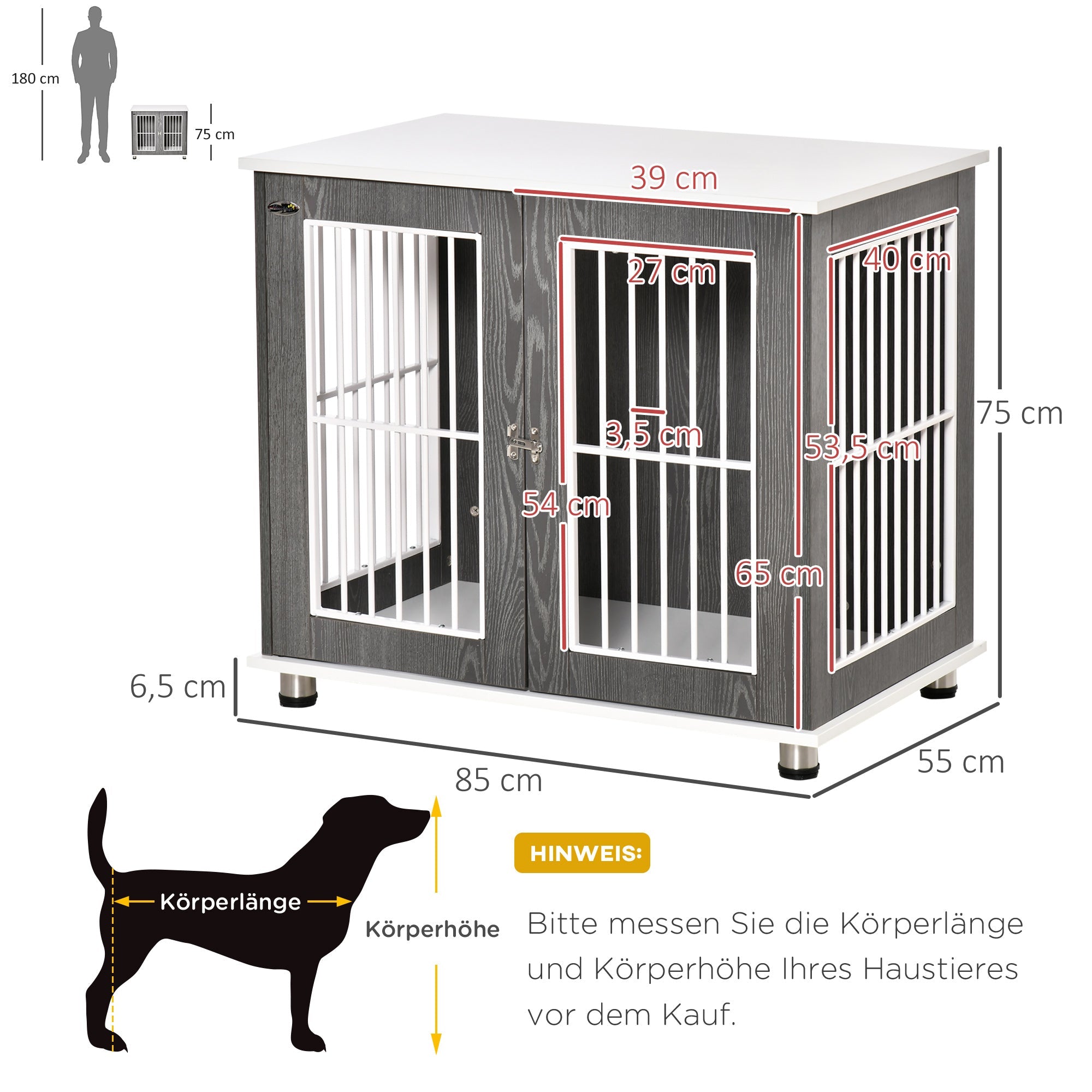 Logidon Hondenkennel Hout Grijs Wit Transportbox Tafelkussen 85x55x75