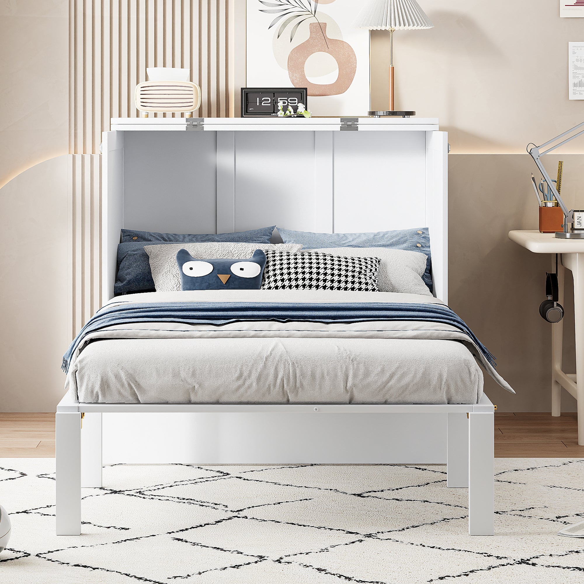 Logidon wall folding bed 90x200 cm white wall bed with slatted frame