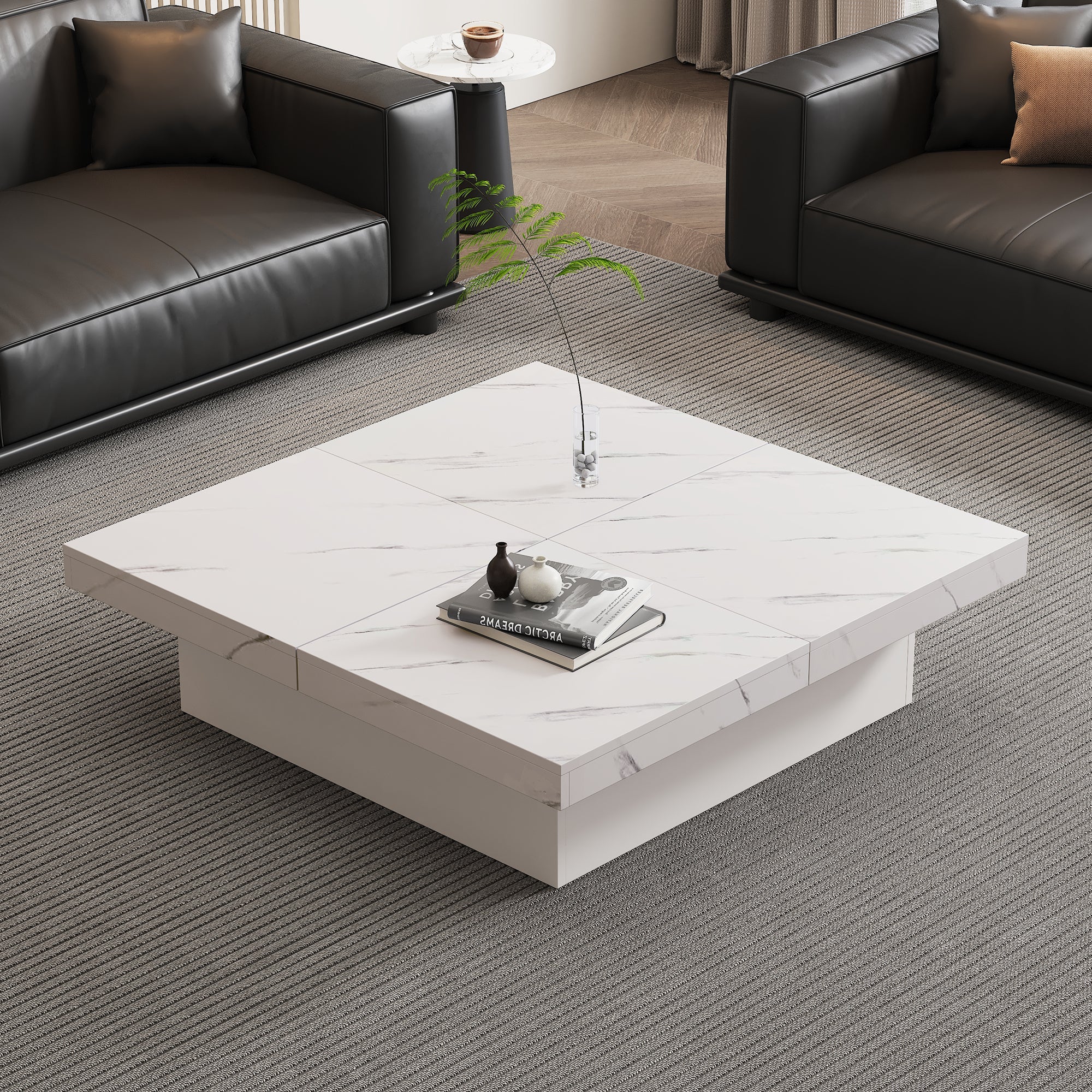Logidon vierkante salontafel wit marmerlook 90x90x25 cm met lades