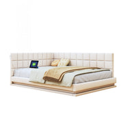 Logidon slaapbank gestoffeerd bed 140x200 beige met LED lichtstrip