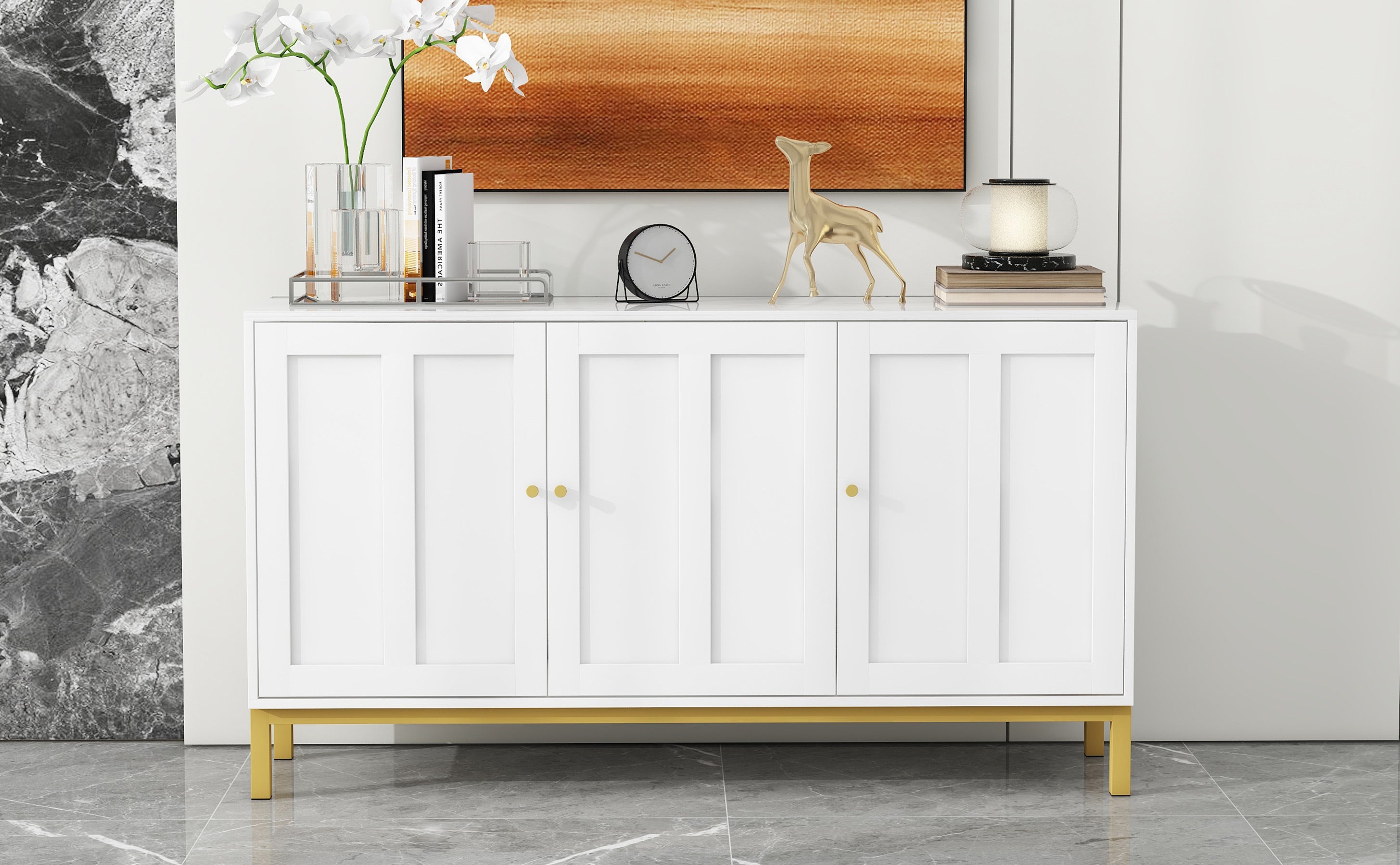 Logidon sideboard 3 doors with marble table top white 140 cm