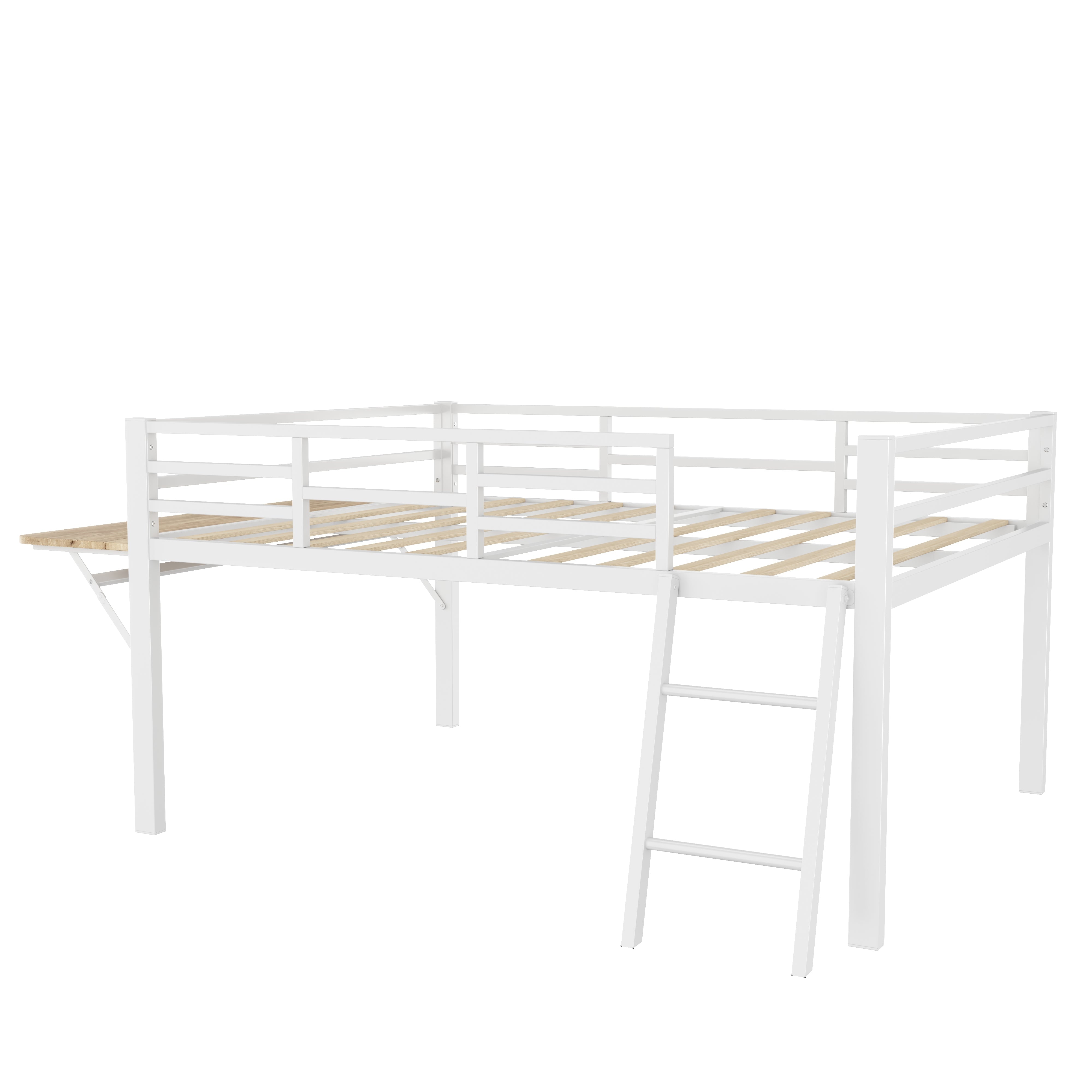Logidon vlakbed metalen bed 140x200 witte reling LED-lichtstrip