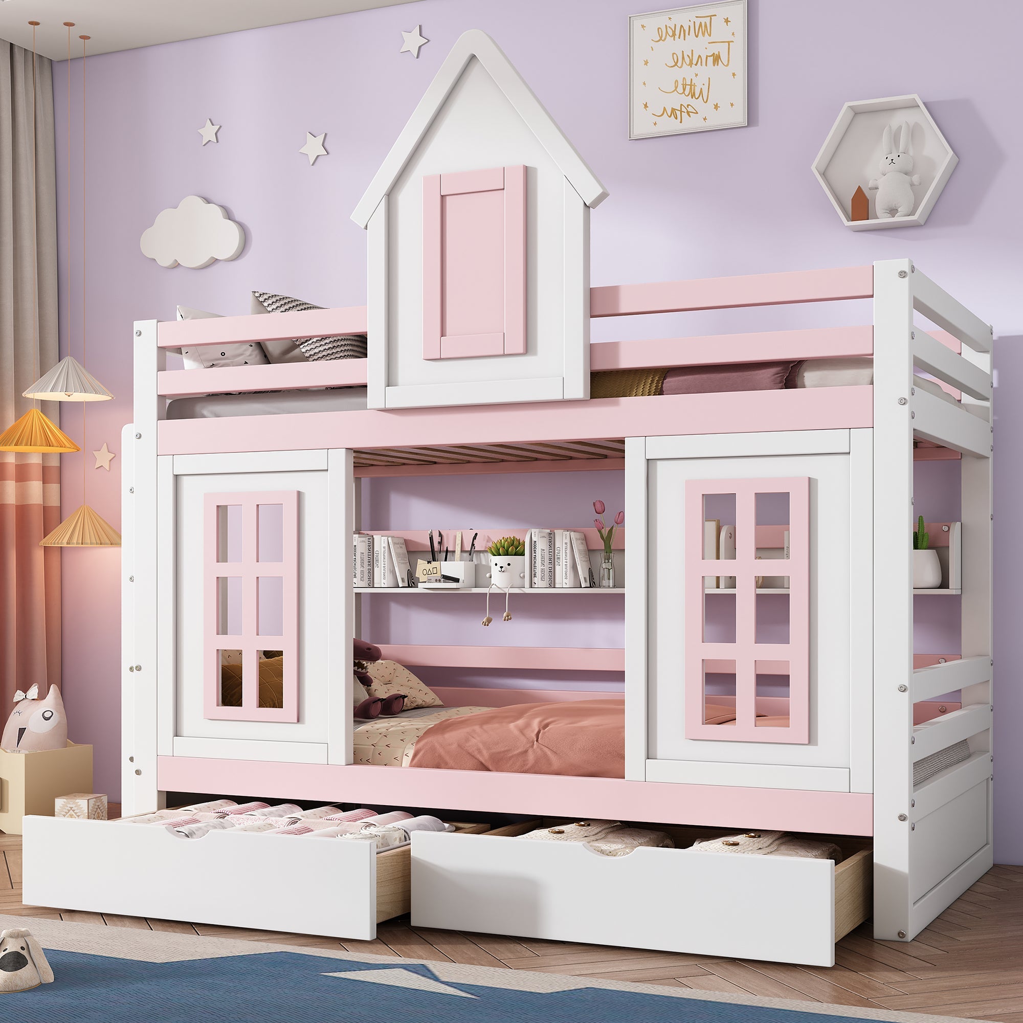 Logidon stapelbed prinsessenbed 90x200 wit roze