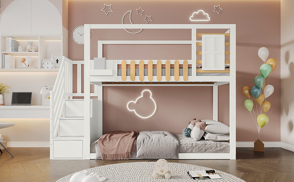Logidon stapelbed 90x200 cm wit met trapraam en plankenkast