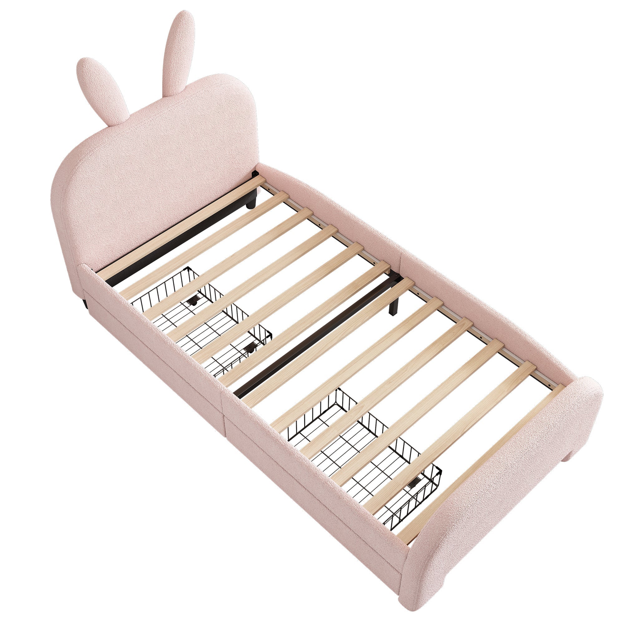 Logidon 90x200 Pink Flat Bed With Cartoon Rabbit Shape