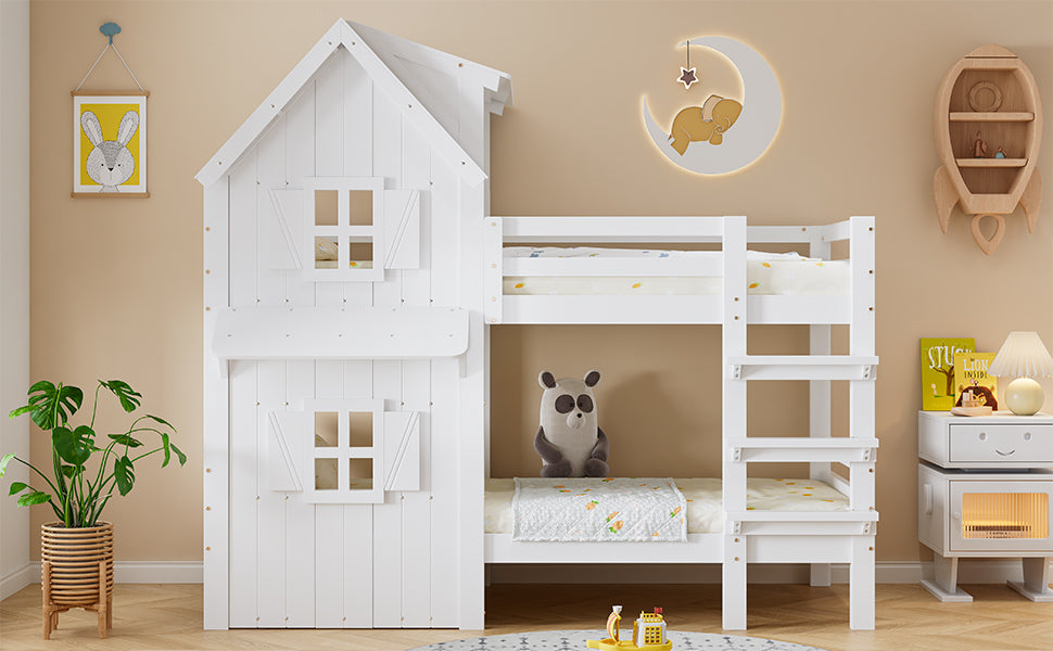 Logidon stapelbed huisstijl 90x200 wit met raam en dak