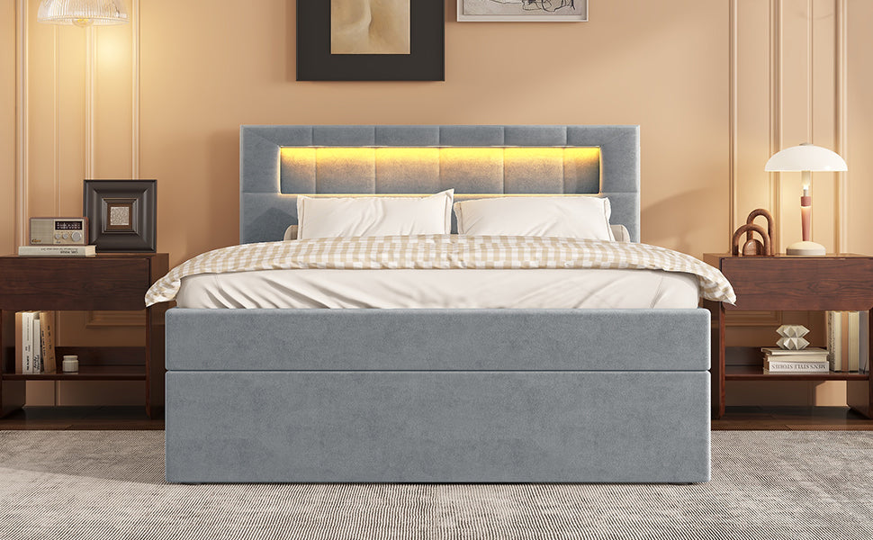 Logidon flat bed 90x200 velvet gray ambient light headboard