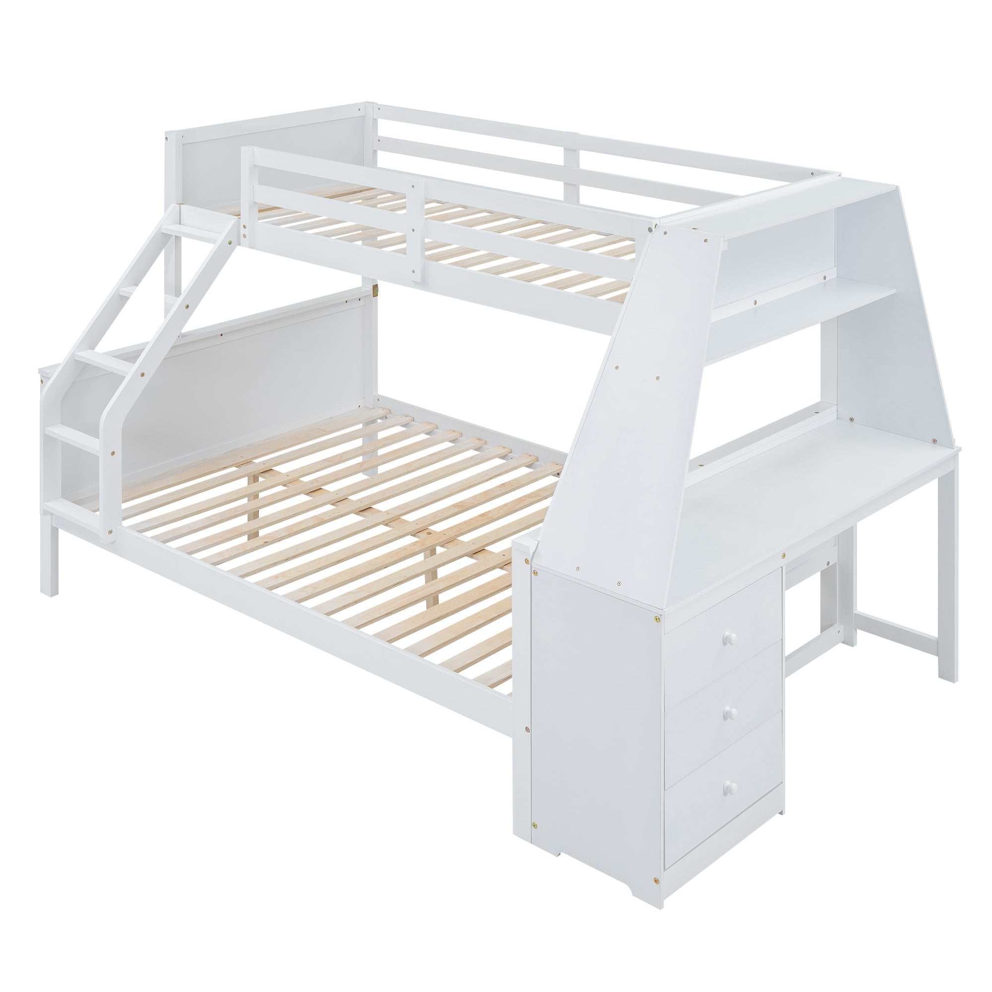 Logidon Bunk Bed 90x200 and 140x200 with Table and Storage Space White