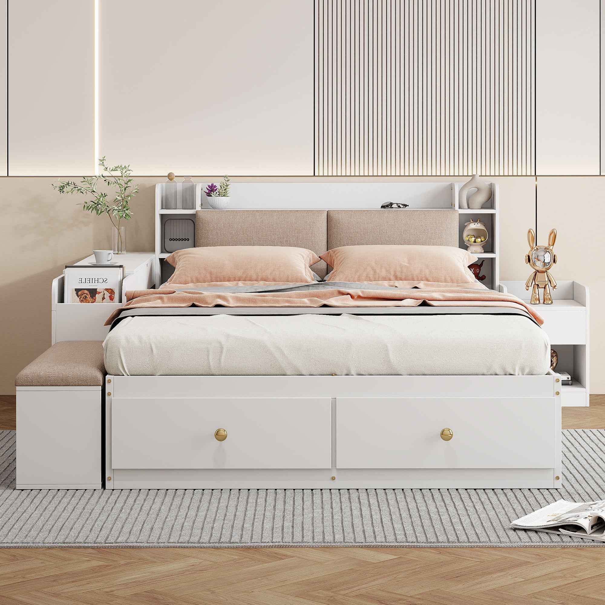 Logidon massief houten combinatiebed 140x200 cm wit met opbergruimte