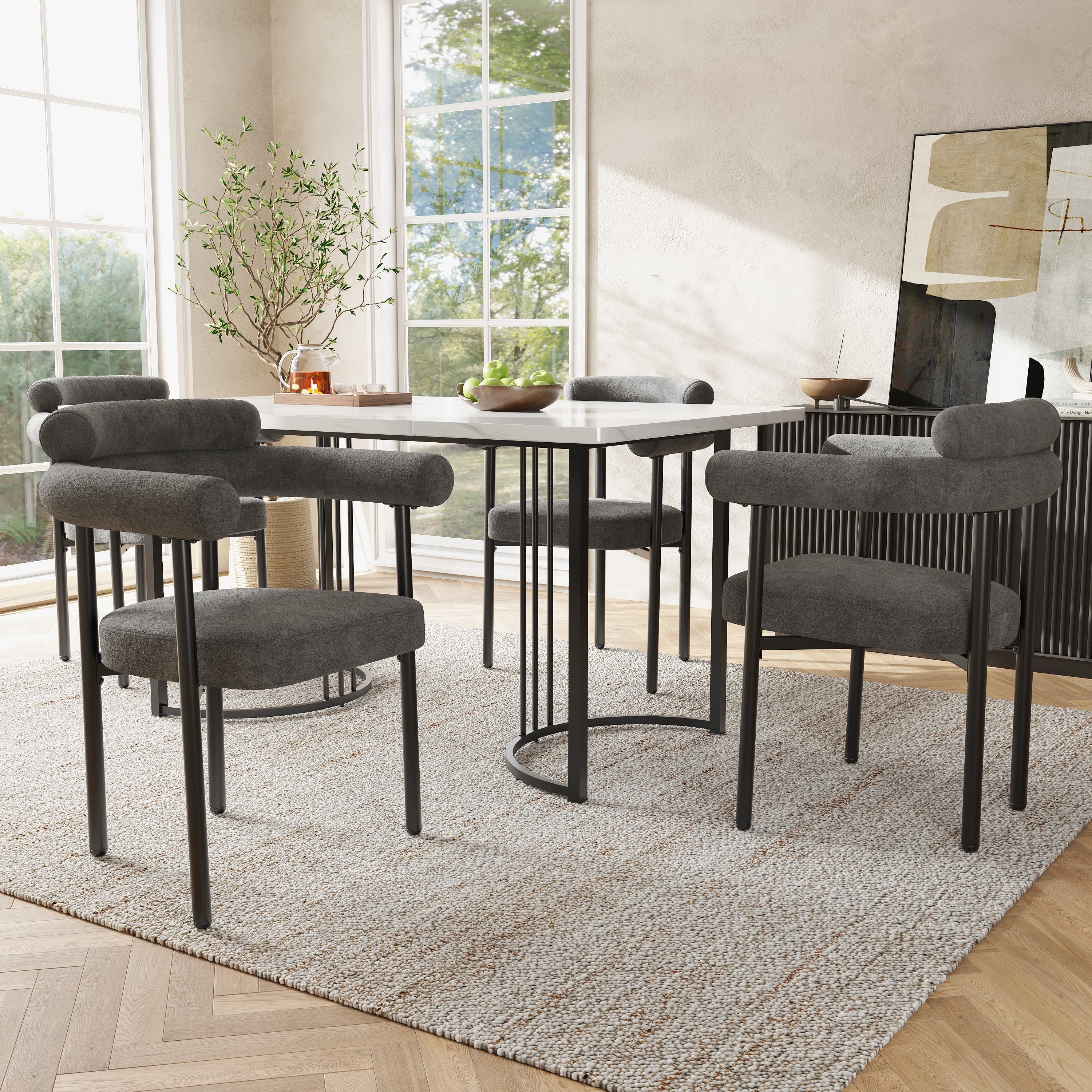 Logidon Dining Room Chairs Set of 4 Dark Gray Velvet Ergonomic W70 D62 cm