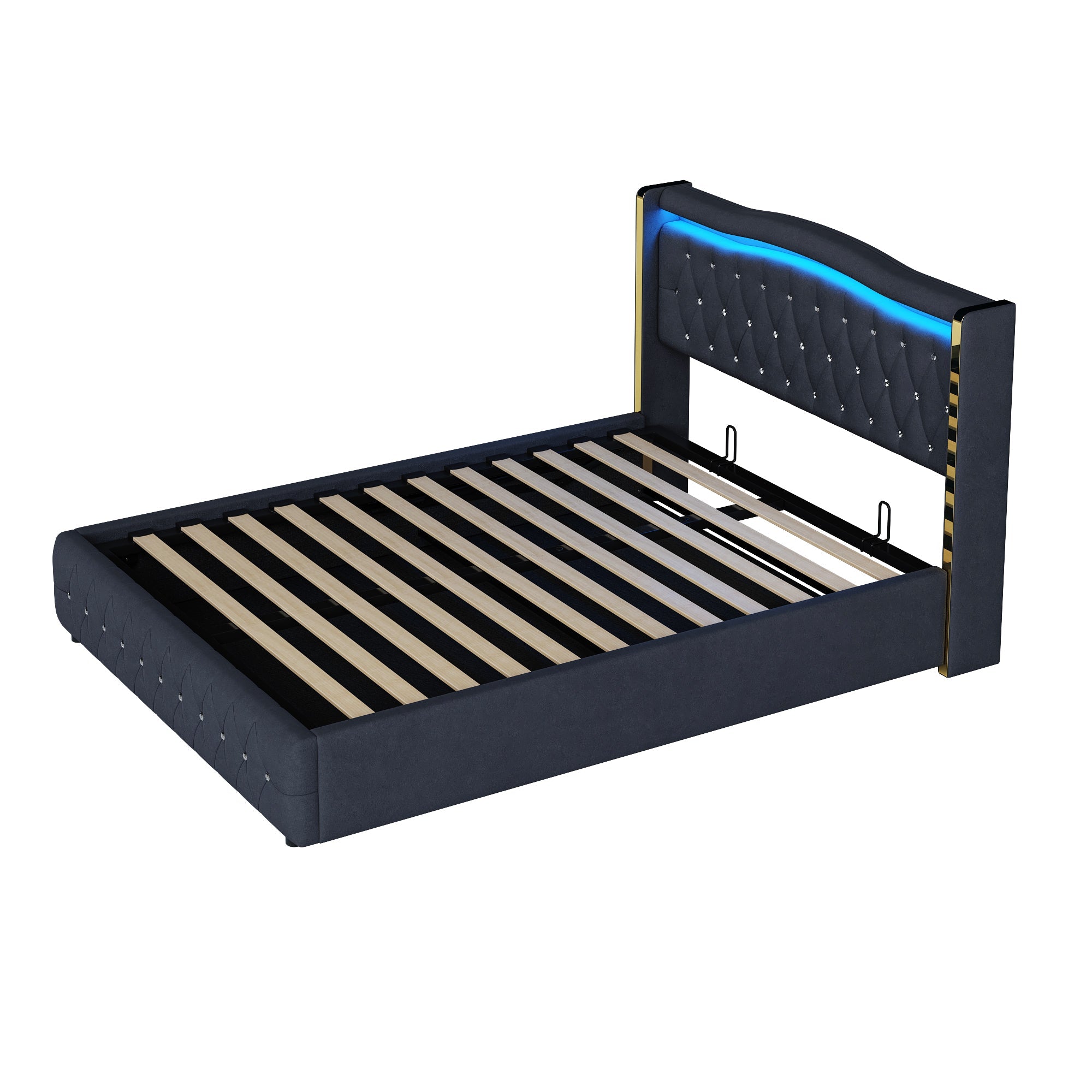 Logidon gestoffeerd bed 160x200 zwart fluweel stof met LED verlichting