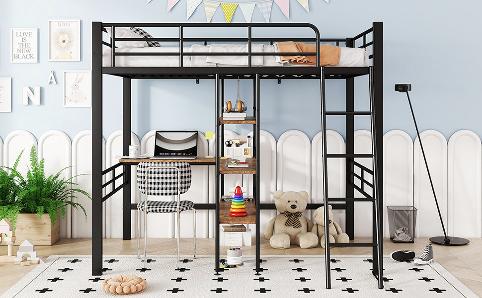 Logidon hoogslaper 90x200 cm met bureau, metalen frame zwart