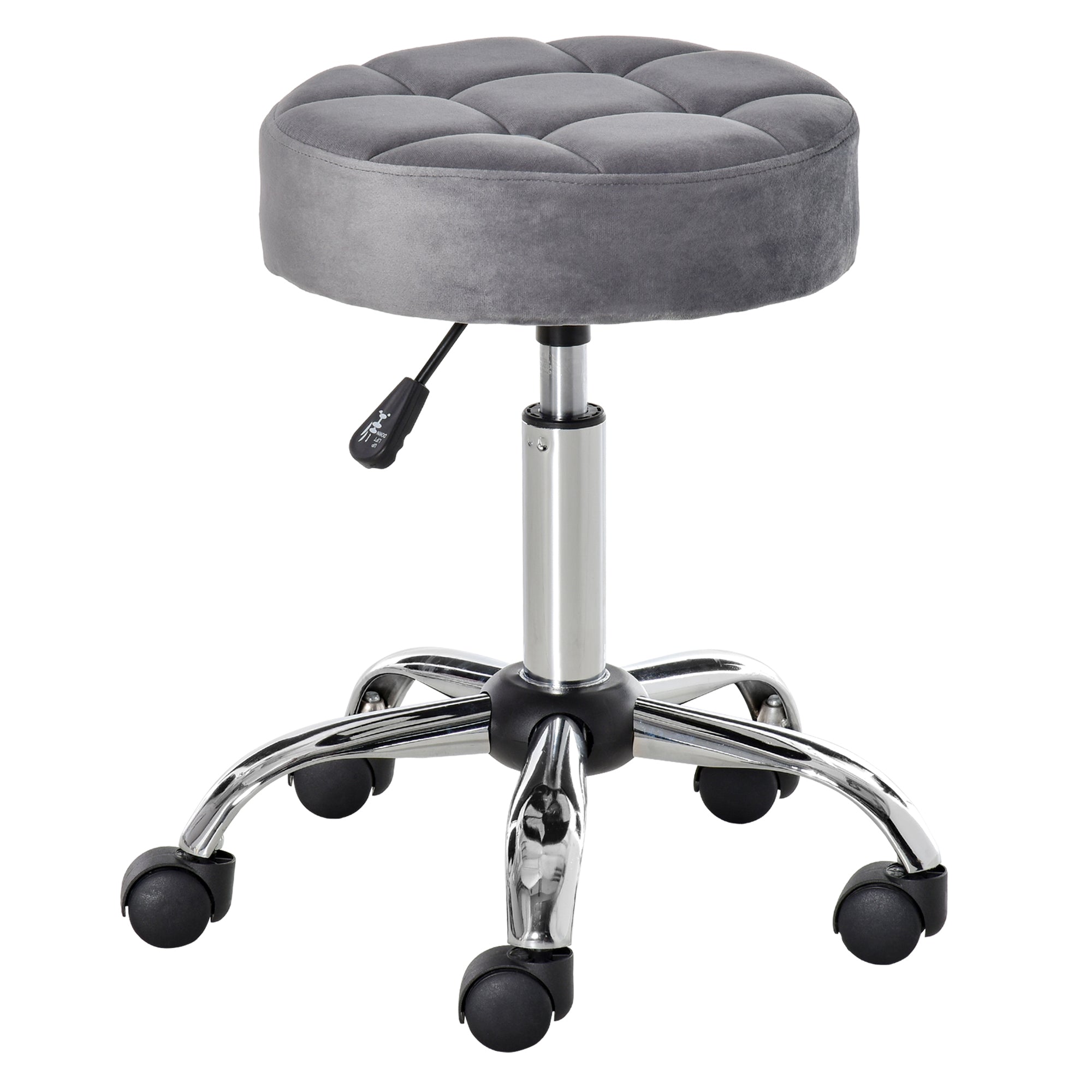 Logidon Verstelbare Salonkruk Grijs Velvet Touch Wielen Chrome Onderstel