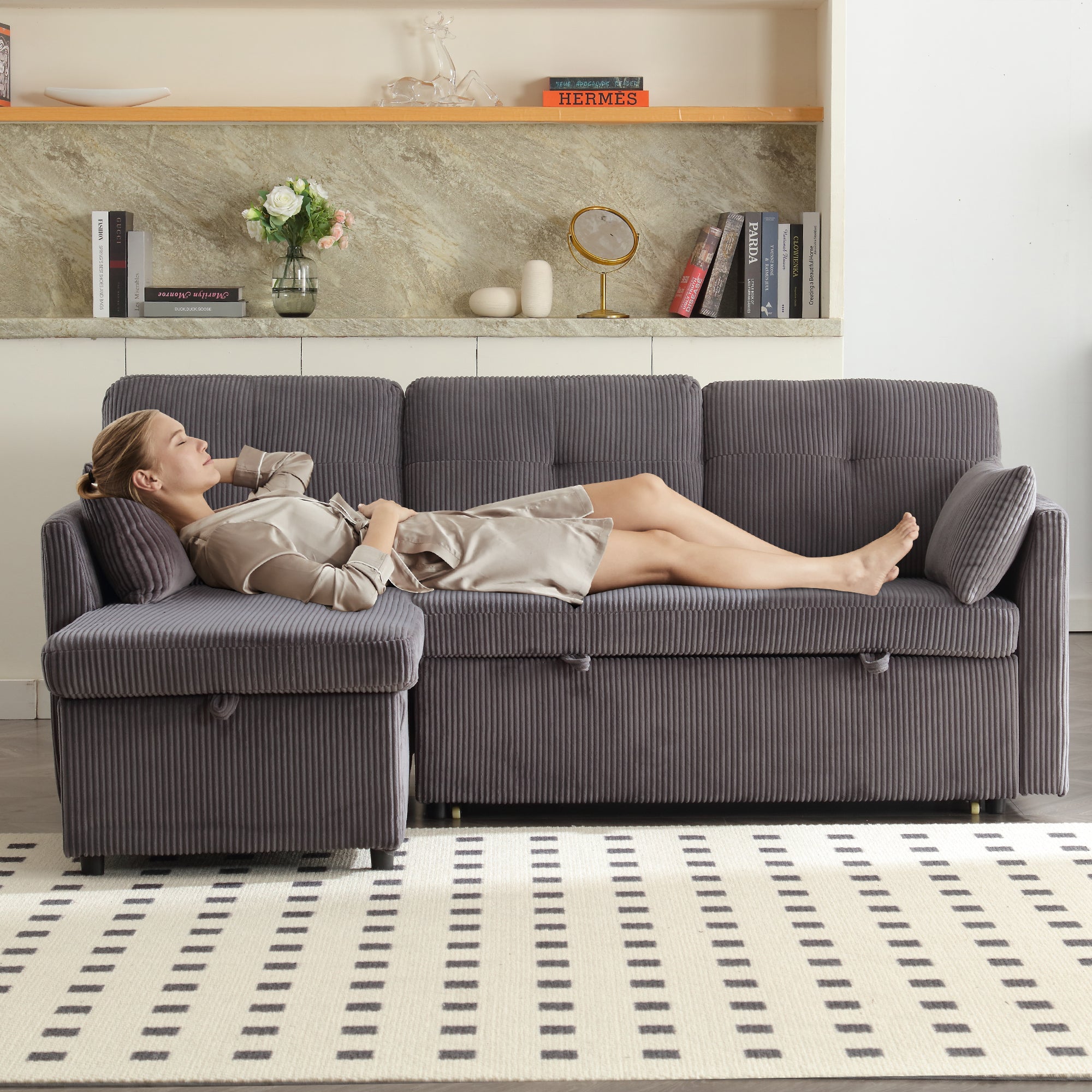 Logidon Sofa Bed With Storage Space Dark Gray Modular Corner Sofa