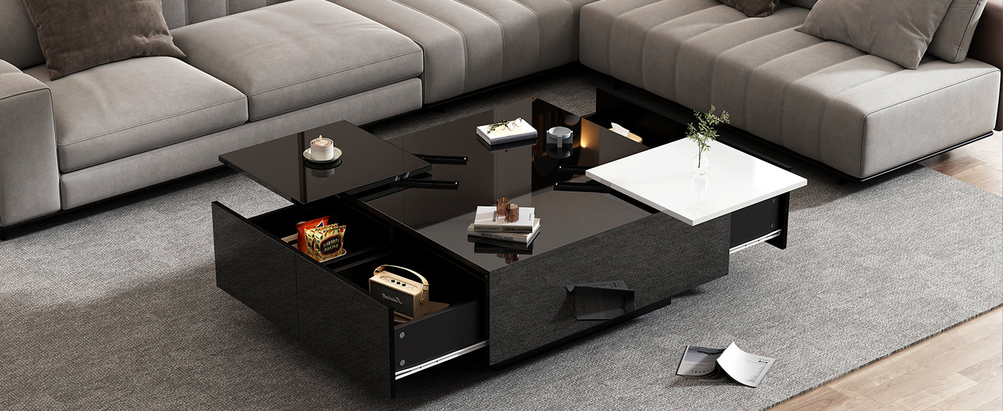 Logidon Hoogglans Salontafel Zwart Wit 75x75 Cm Met 4 Laden