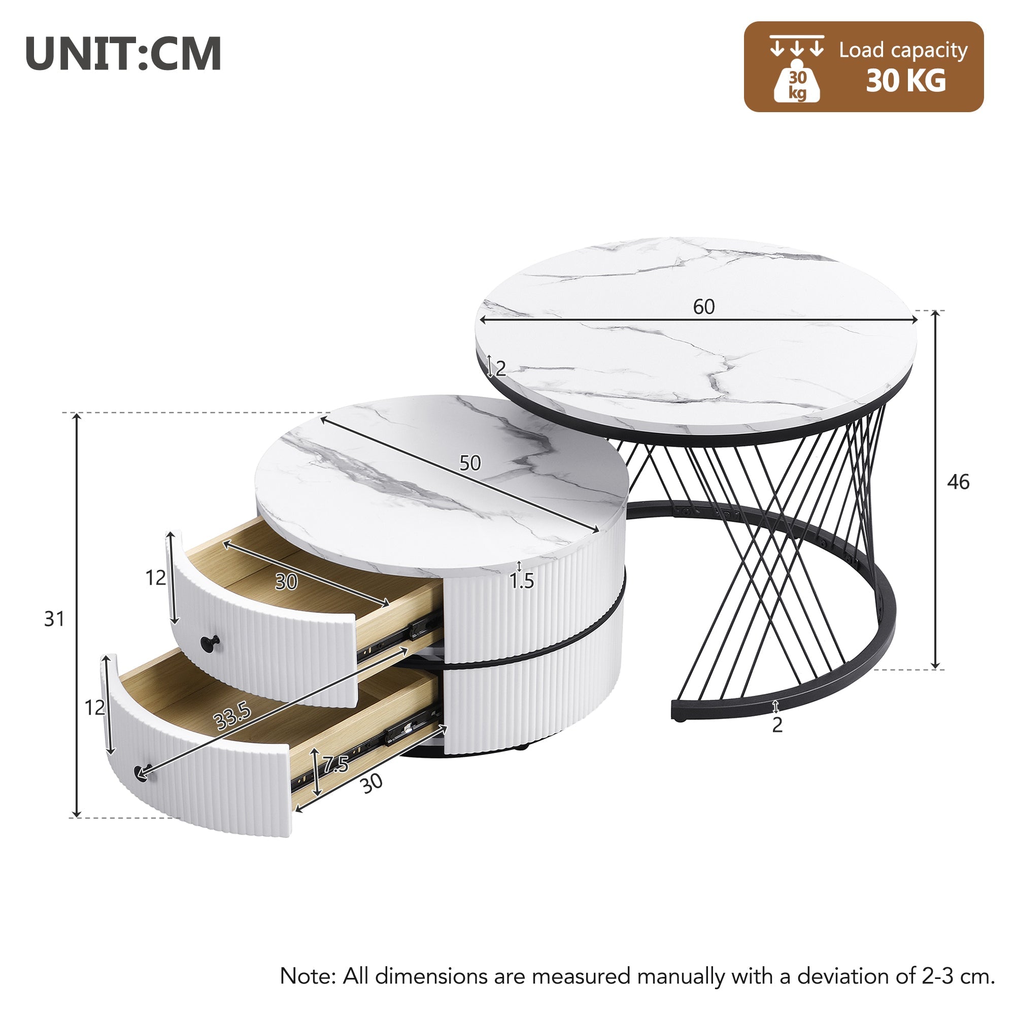 Logidon Elegant Nest salontafelset wit, 2-delig, 60x60/50x50